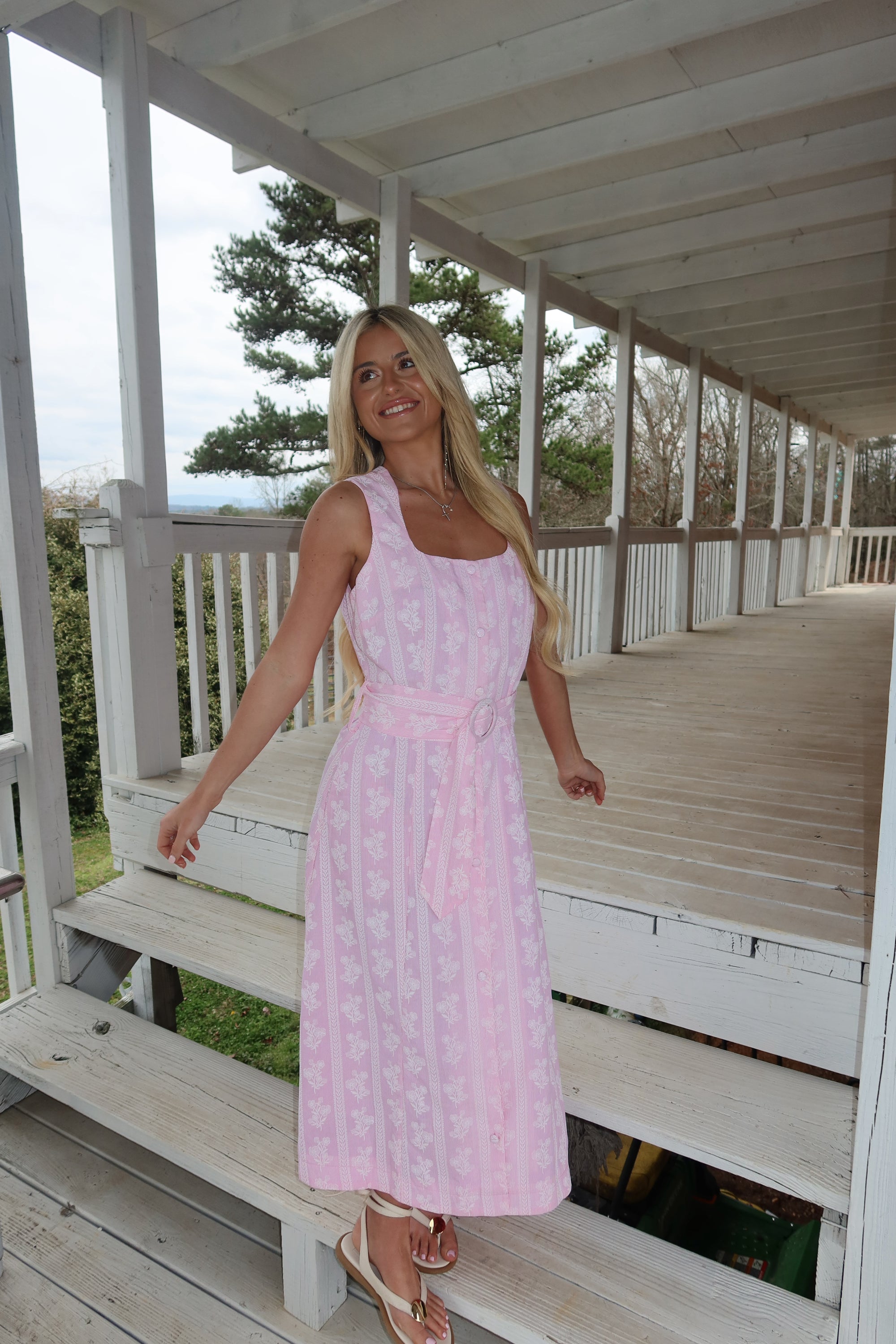 Della Pink Floral Midi Dress