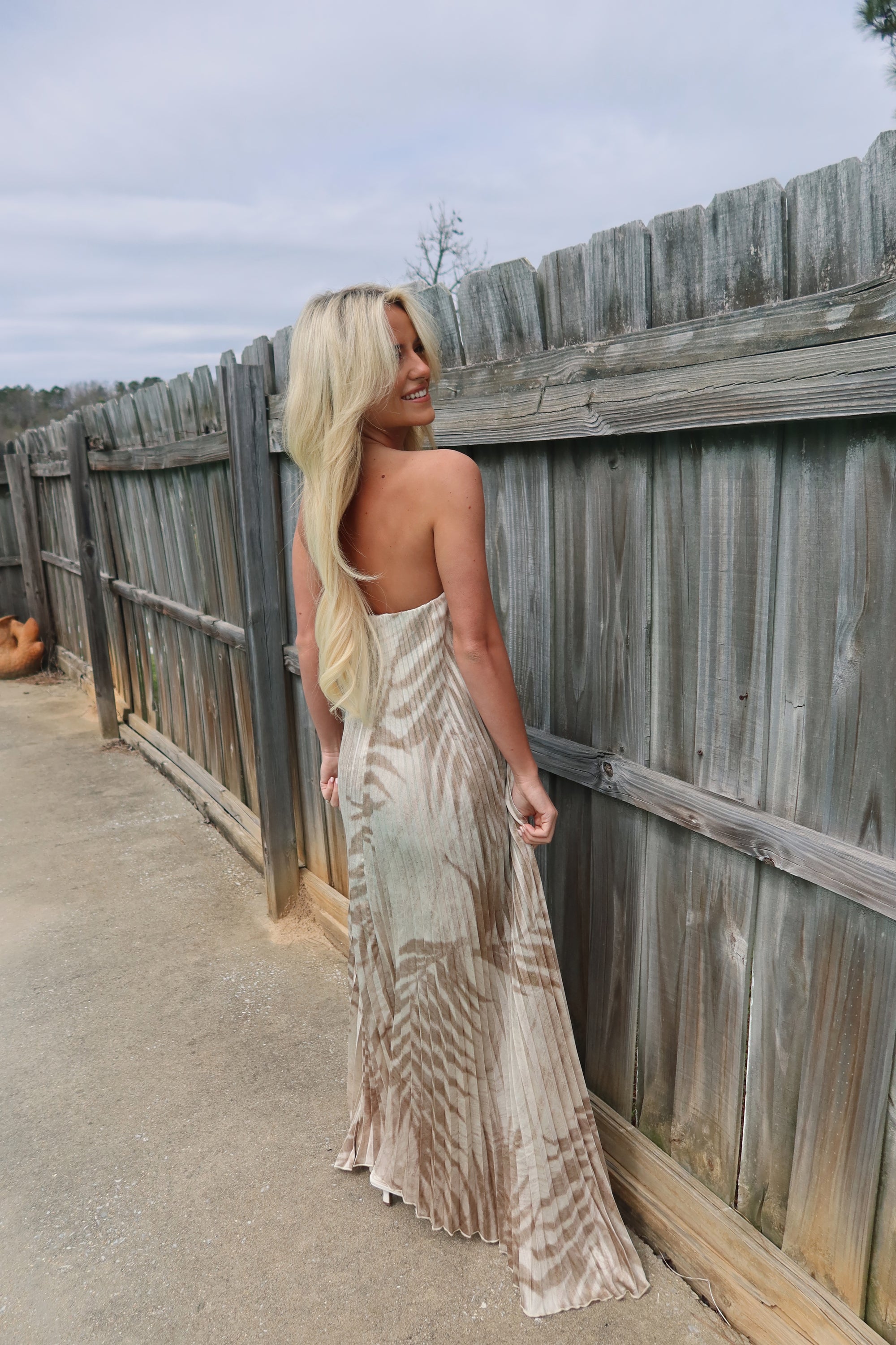 Sand Drift Pleated Maxi Column Dress