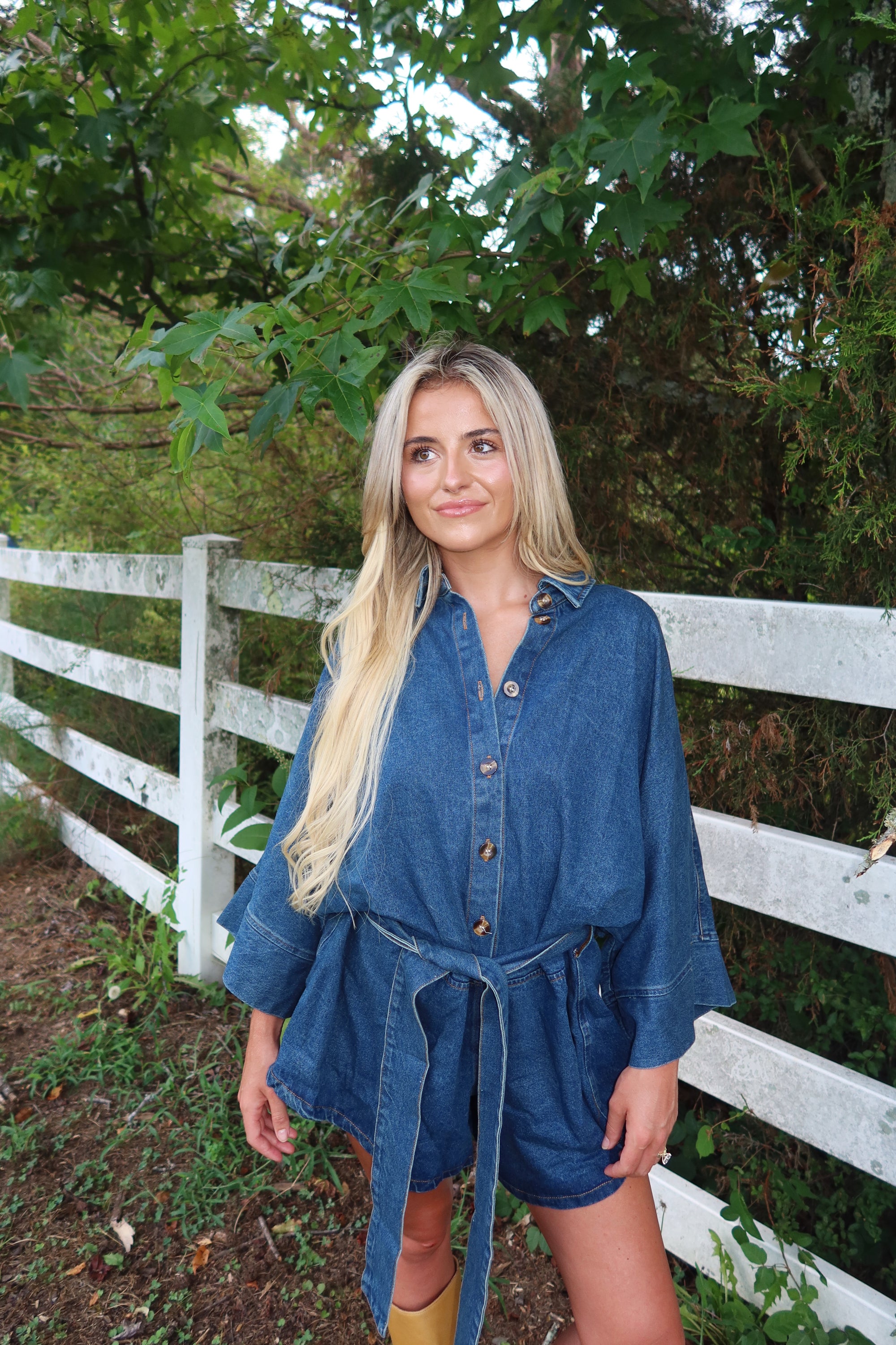 Raya Bell Sleeve Denim Romper