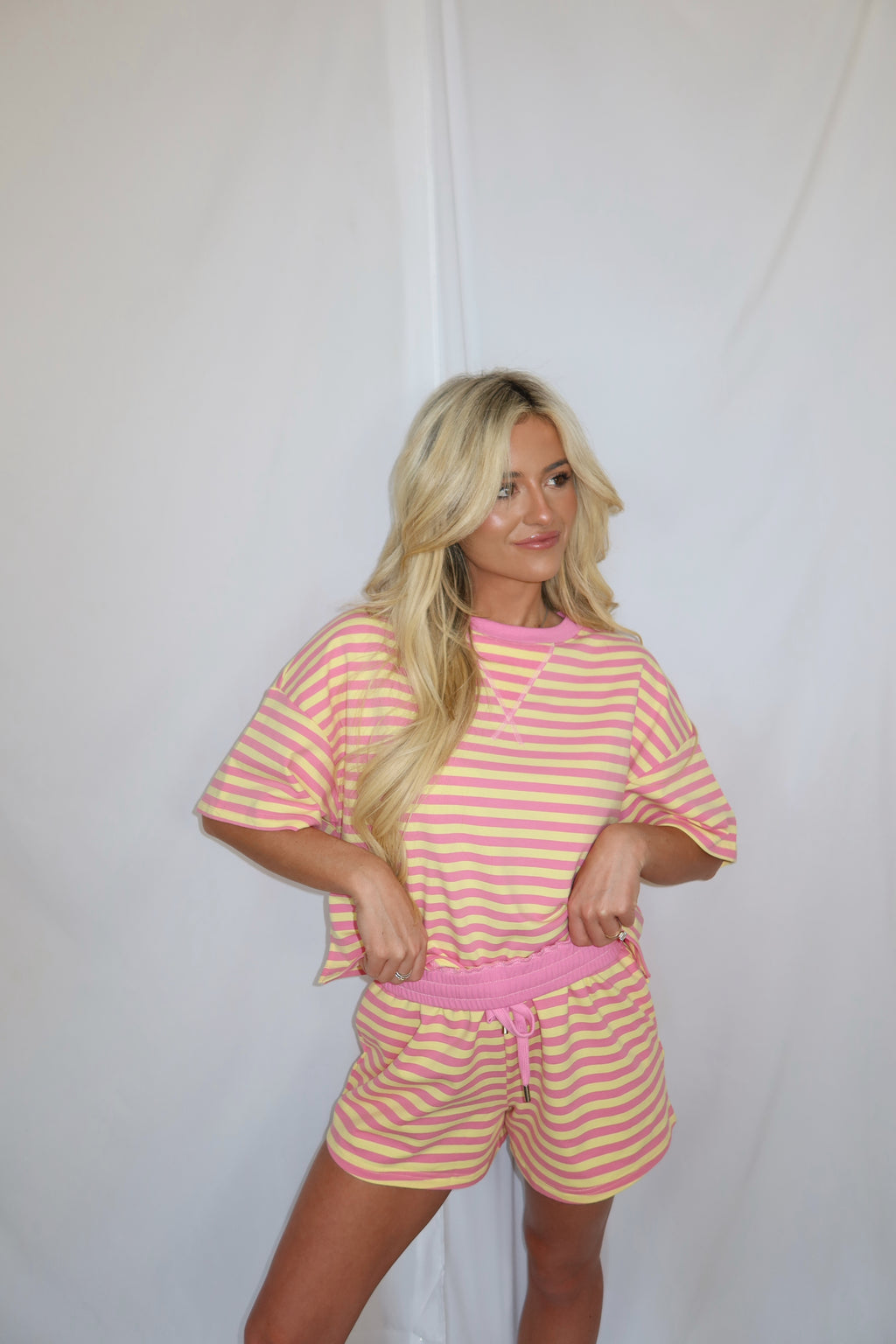 Pink Lemonade Striped Shorts Set