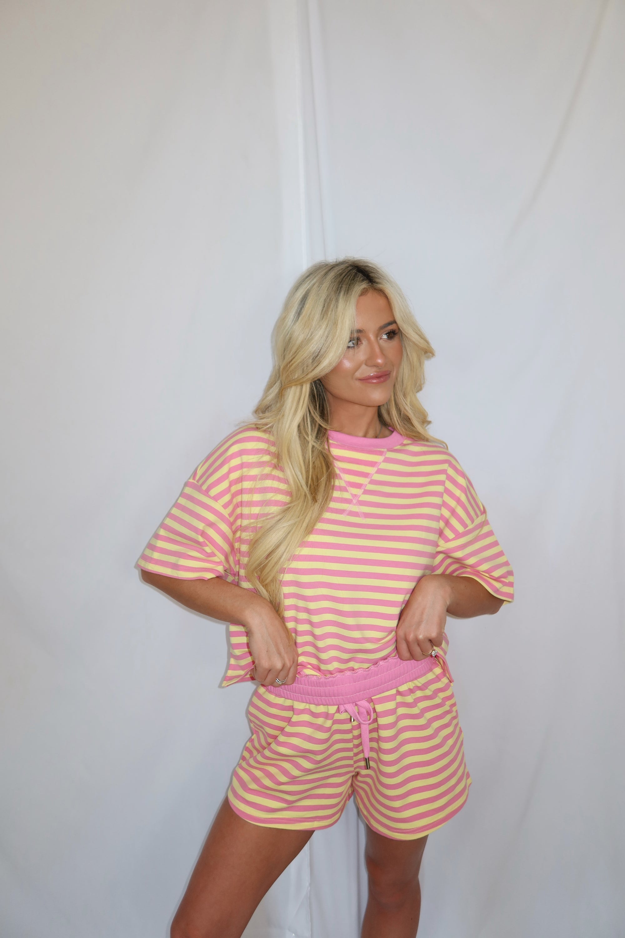Pink Lemonade Striped Shorts Set