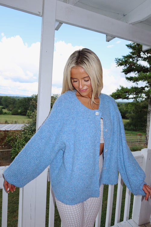 Balloon Sleeve Knit Cardigan (Blue)