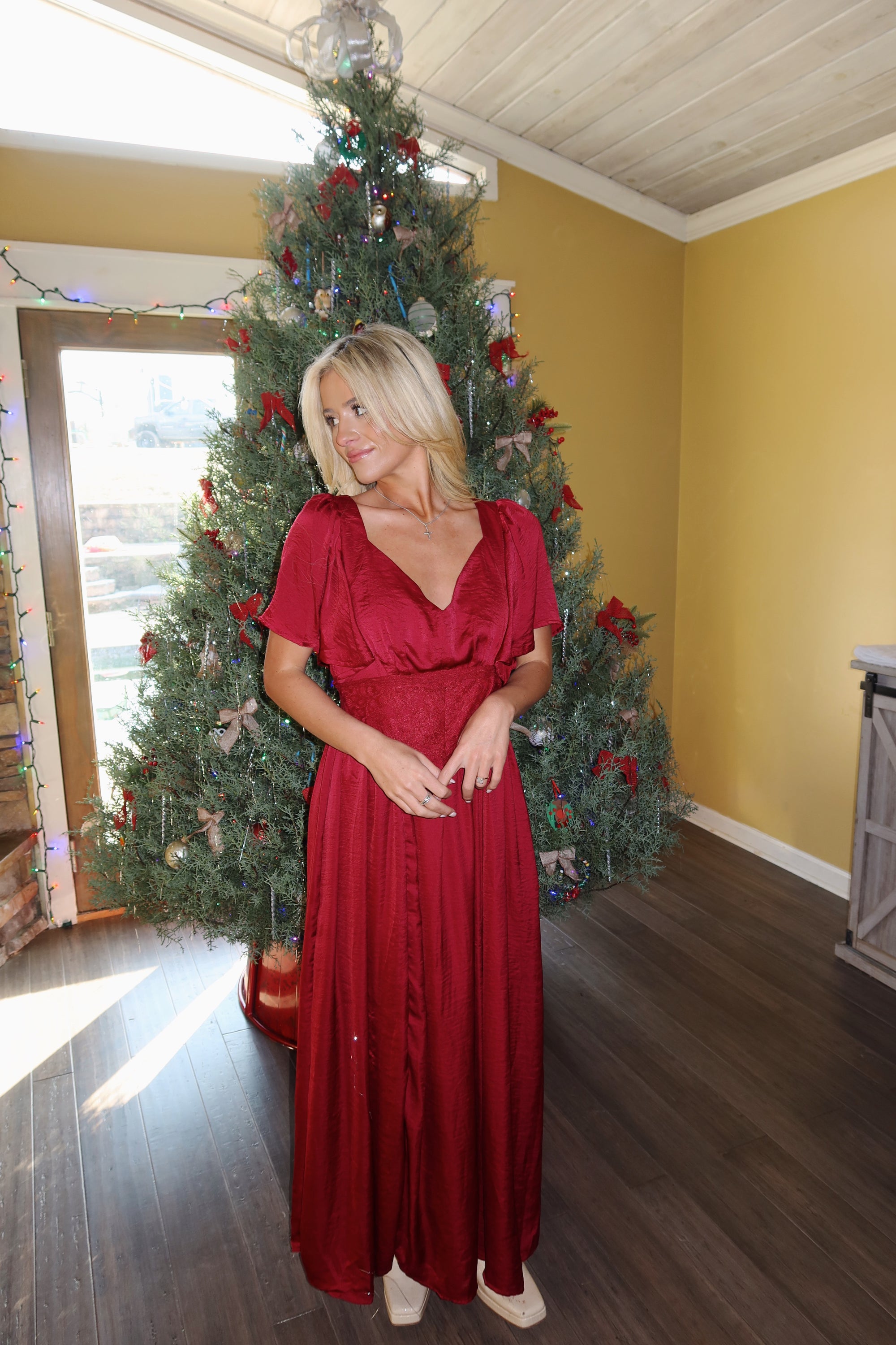 Cranberry Lace Maxi Dress