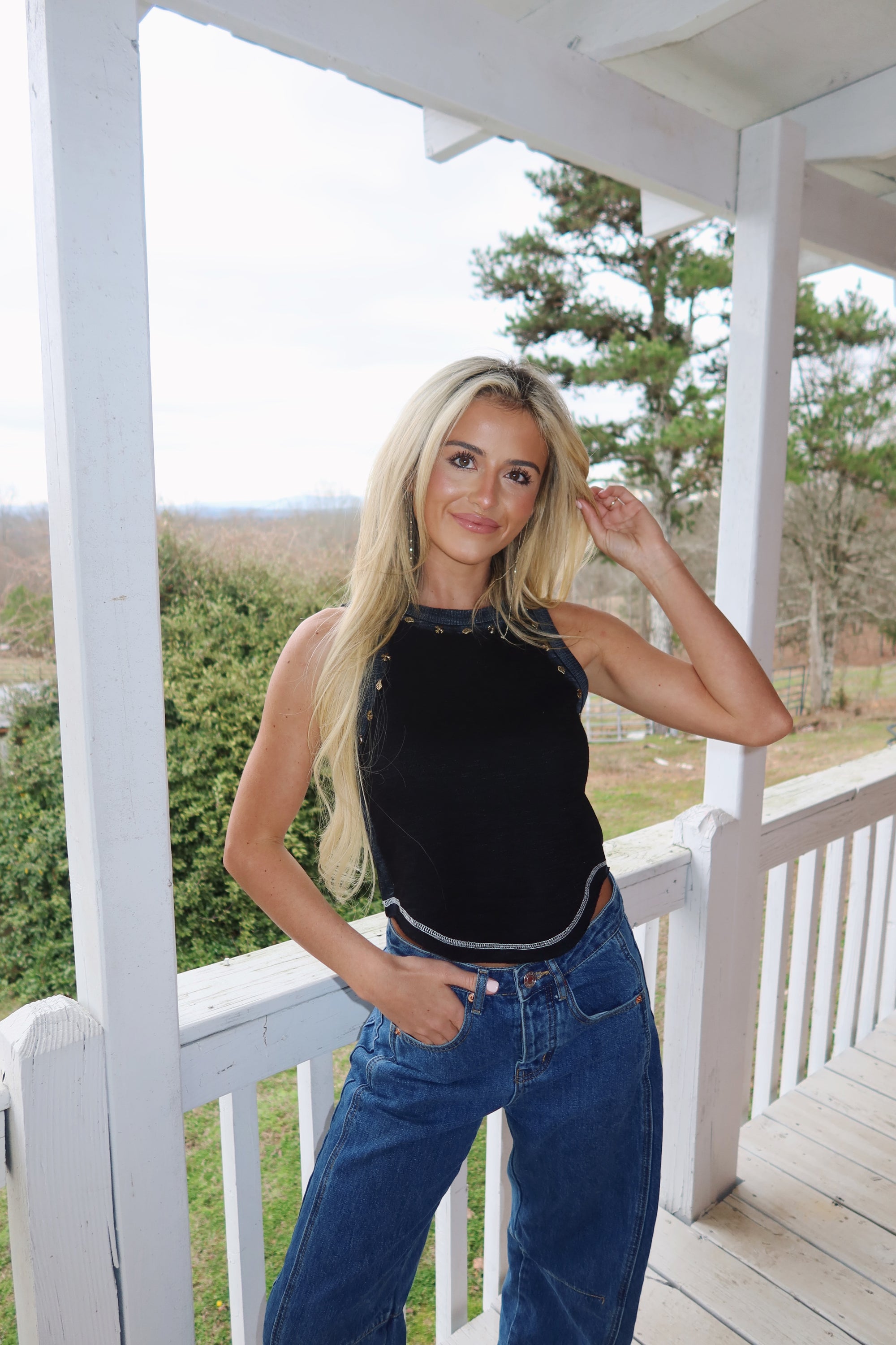 Audrey Sleeveless Knit Top-Black