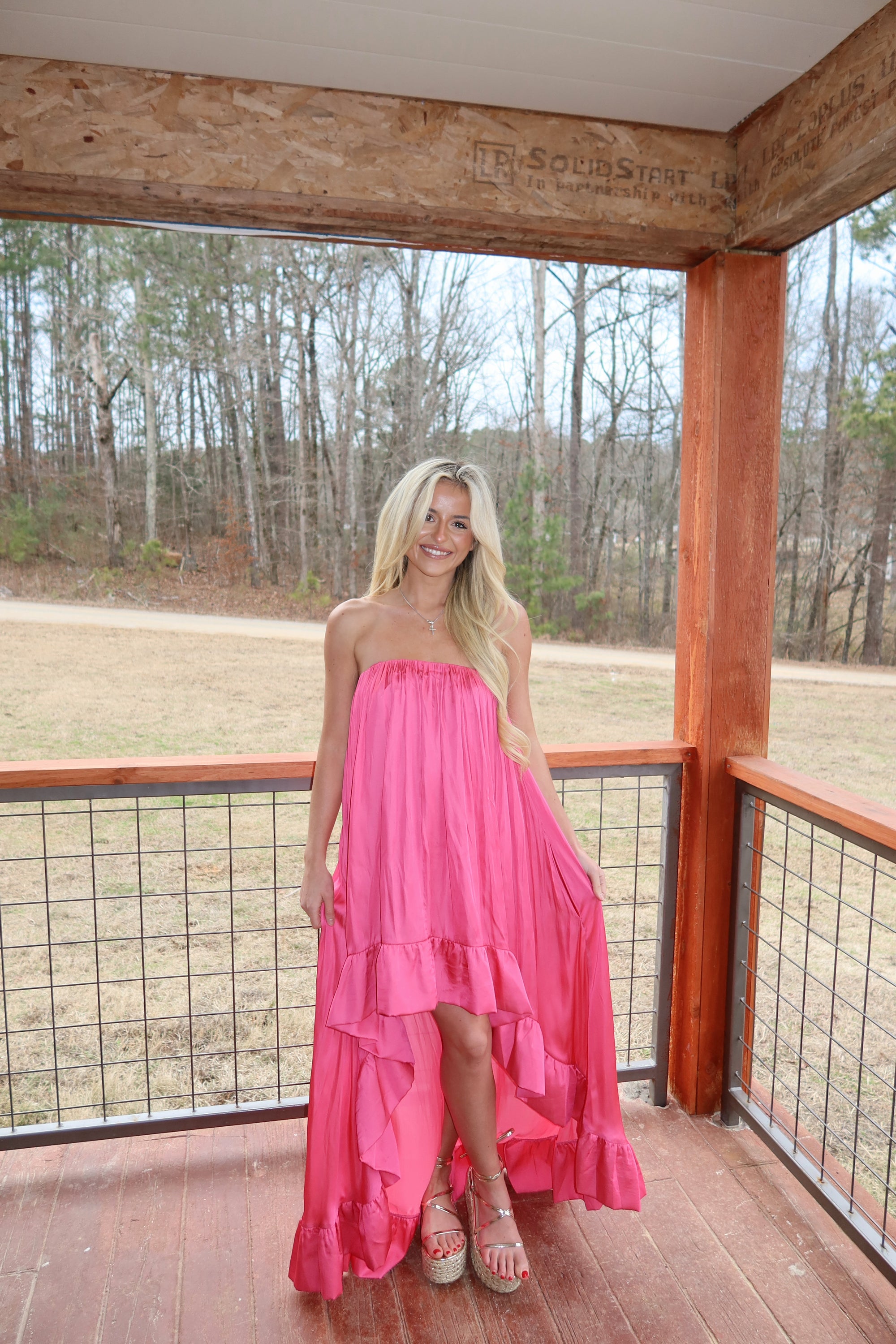 Paloma High Low Satin Dress (Fuchsia)