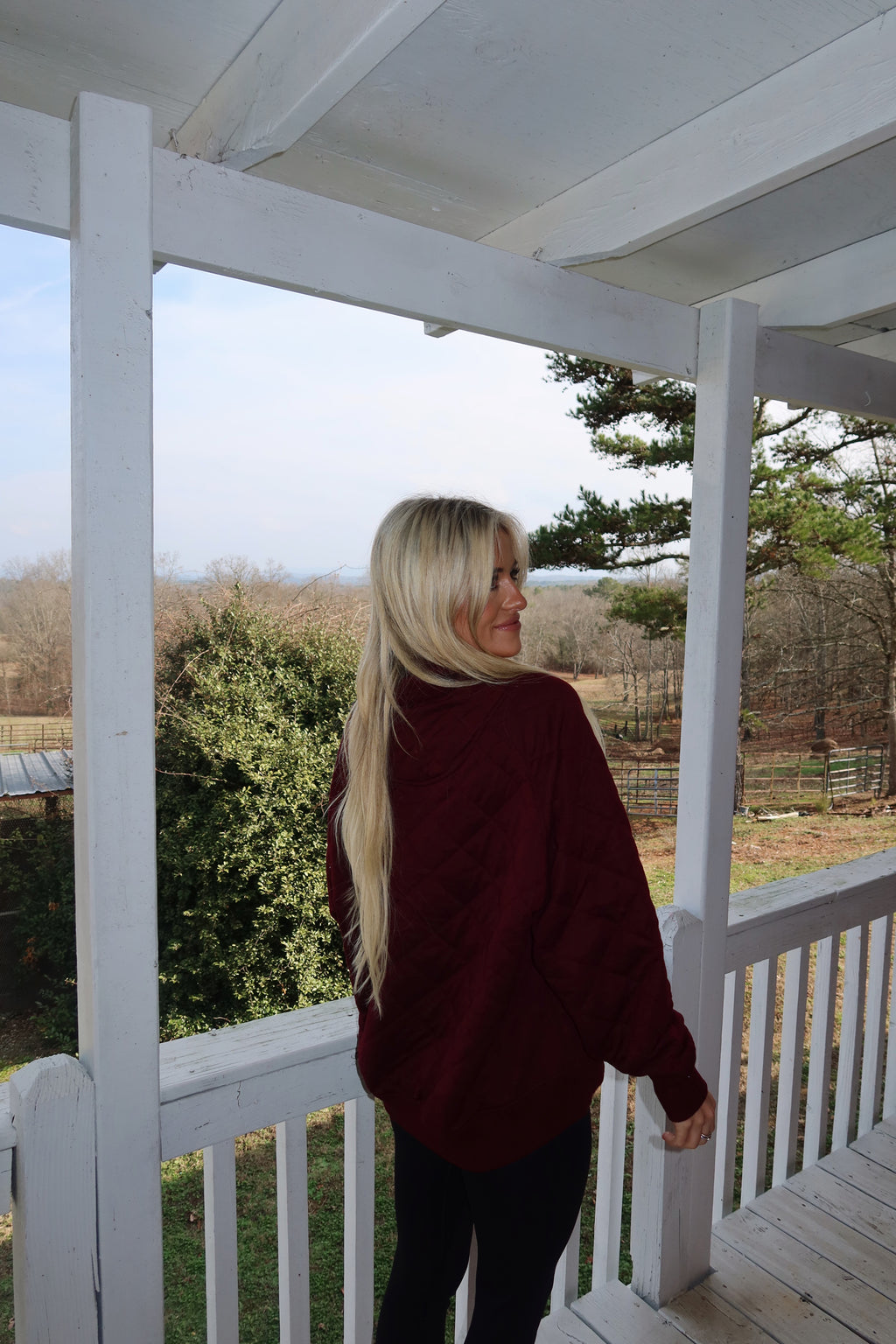 Dark Cherry Quilted Snap Pullover