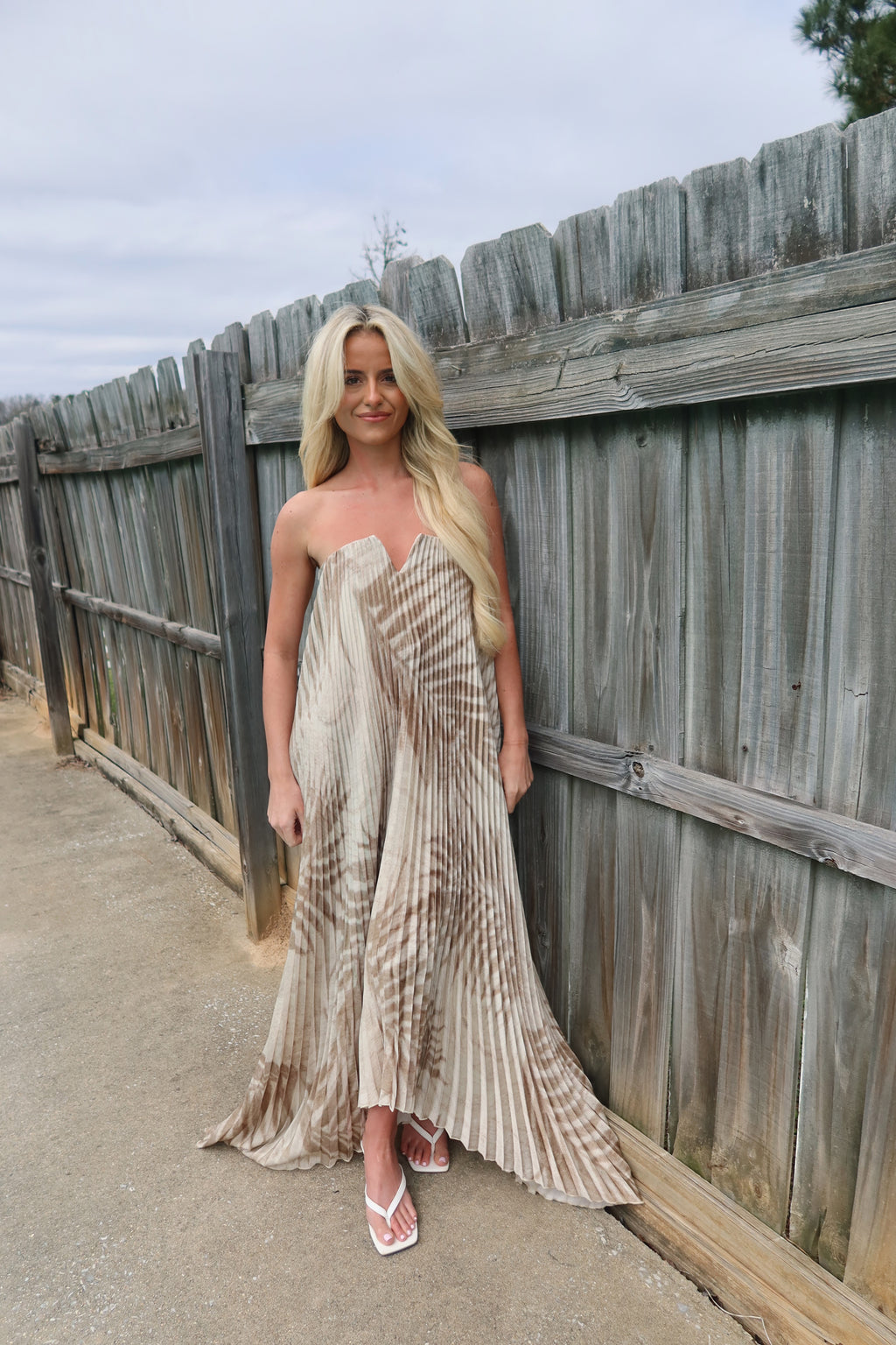 Sand Drift Pleated Maxi Column Dress