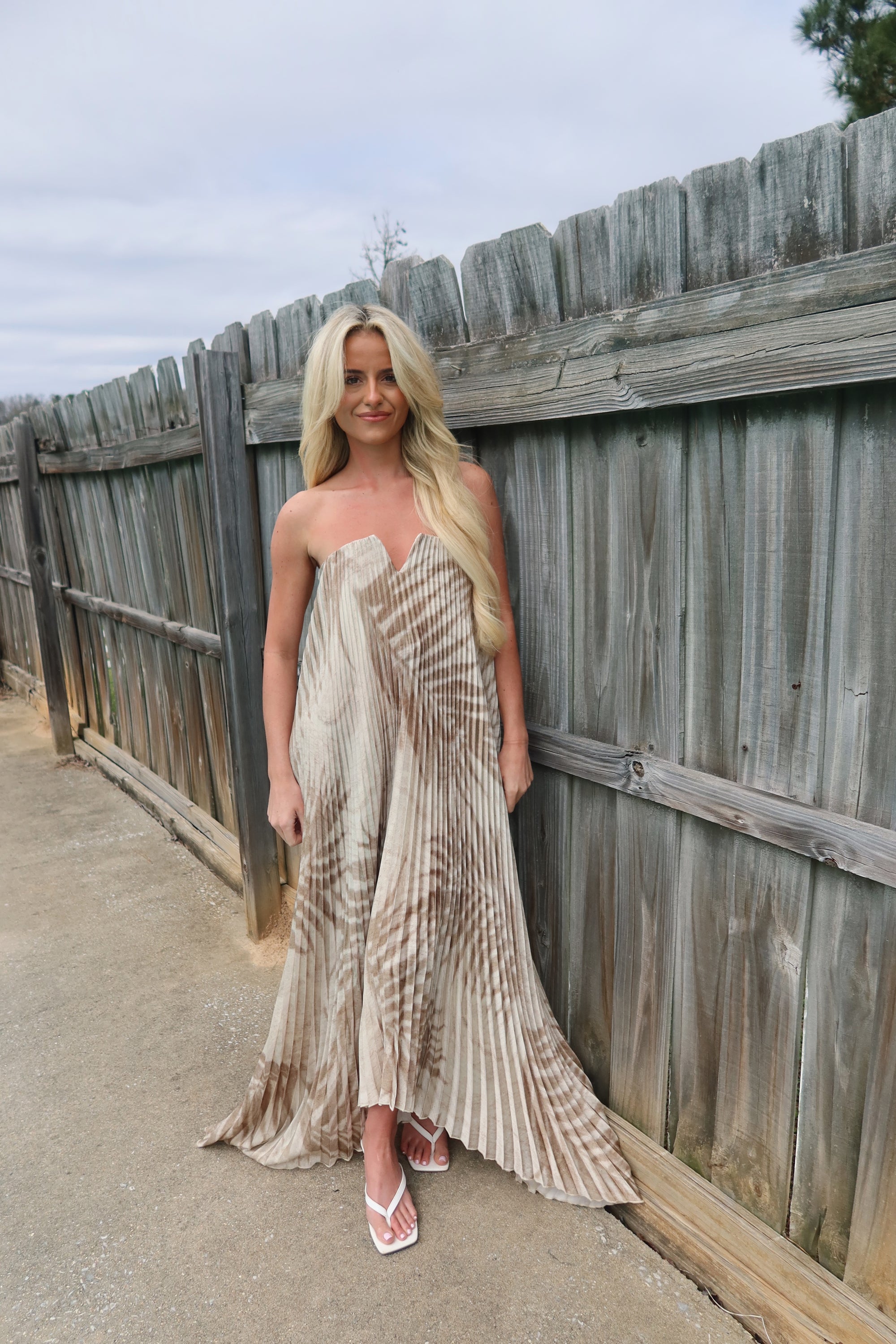 Sand Drift Pleated Maxi Column Dress