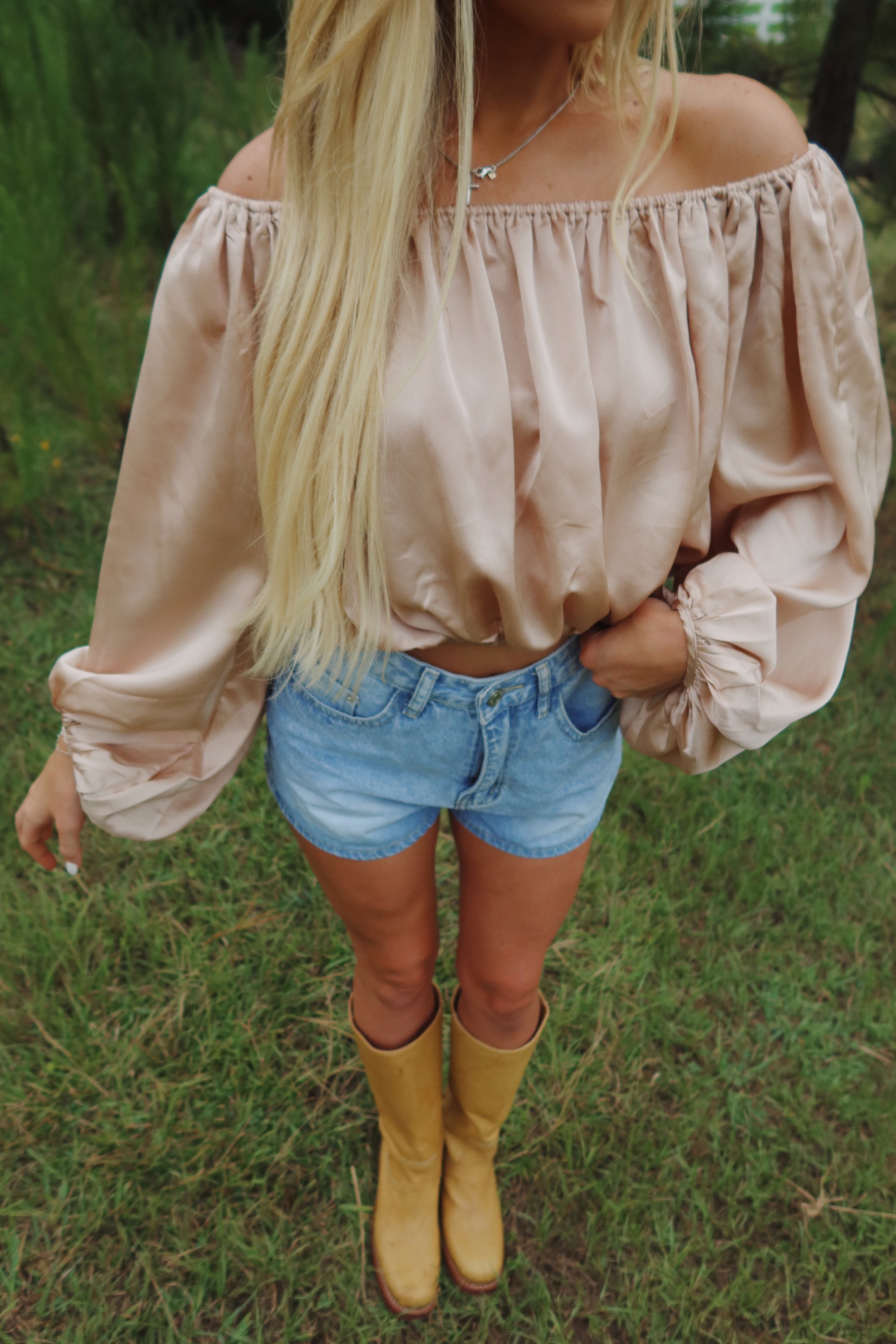 Off the Shoulder Blouse- Taupe