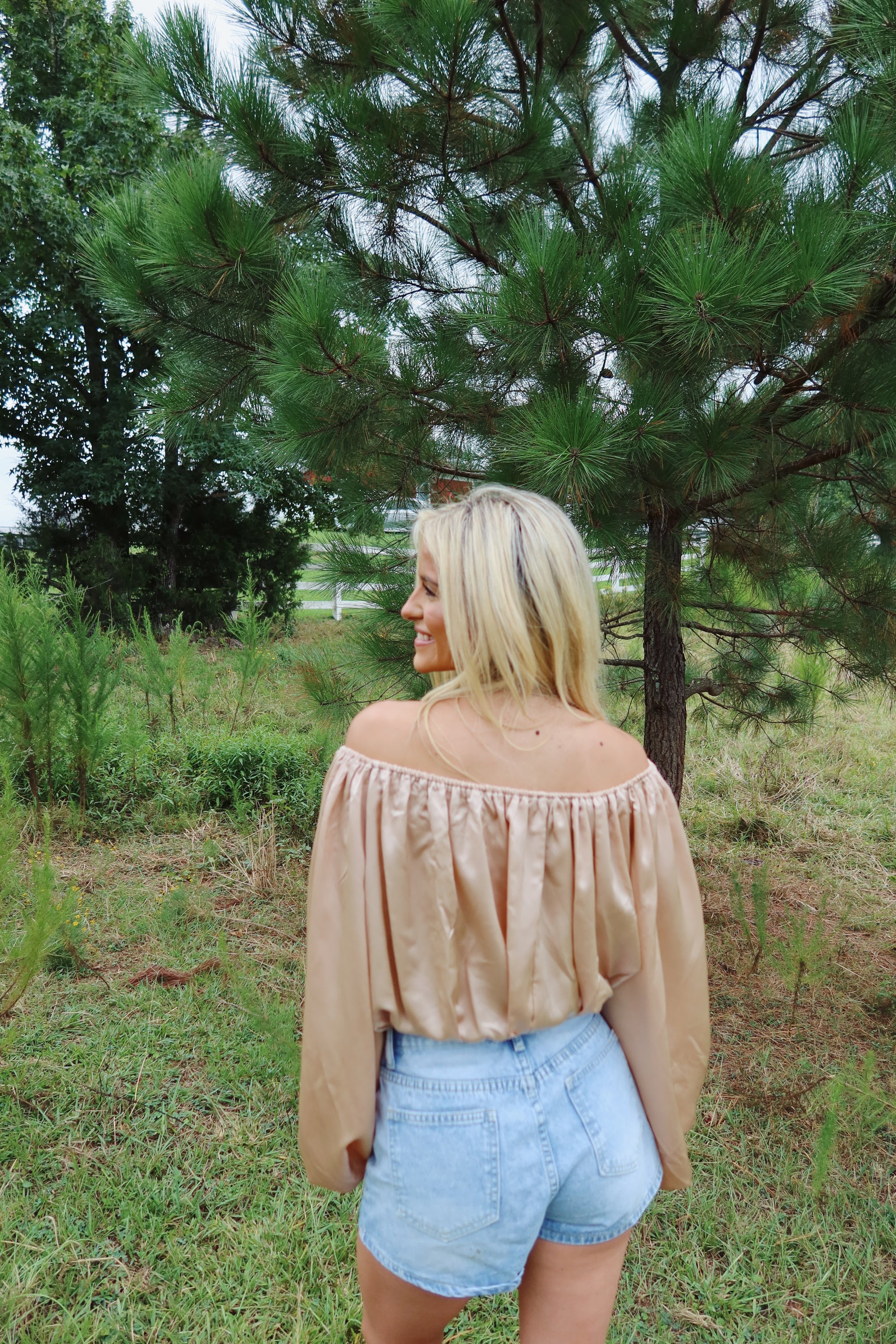 Off the Shoulder Blouse- Taupe