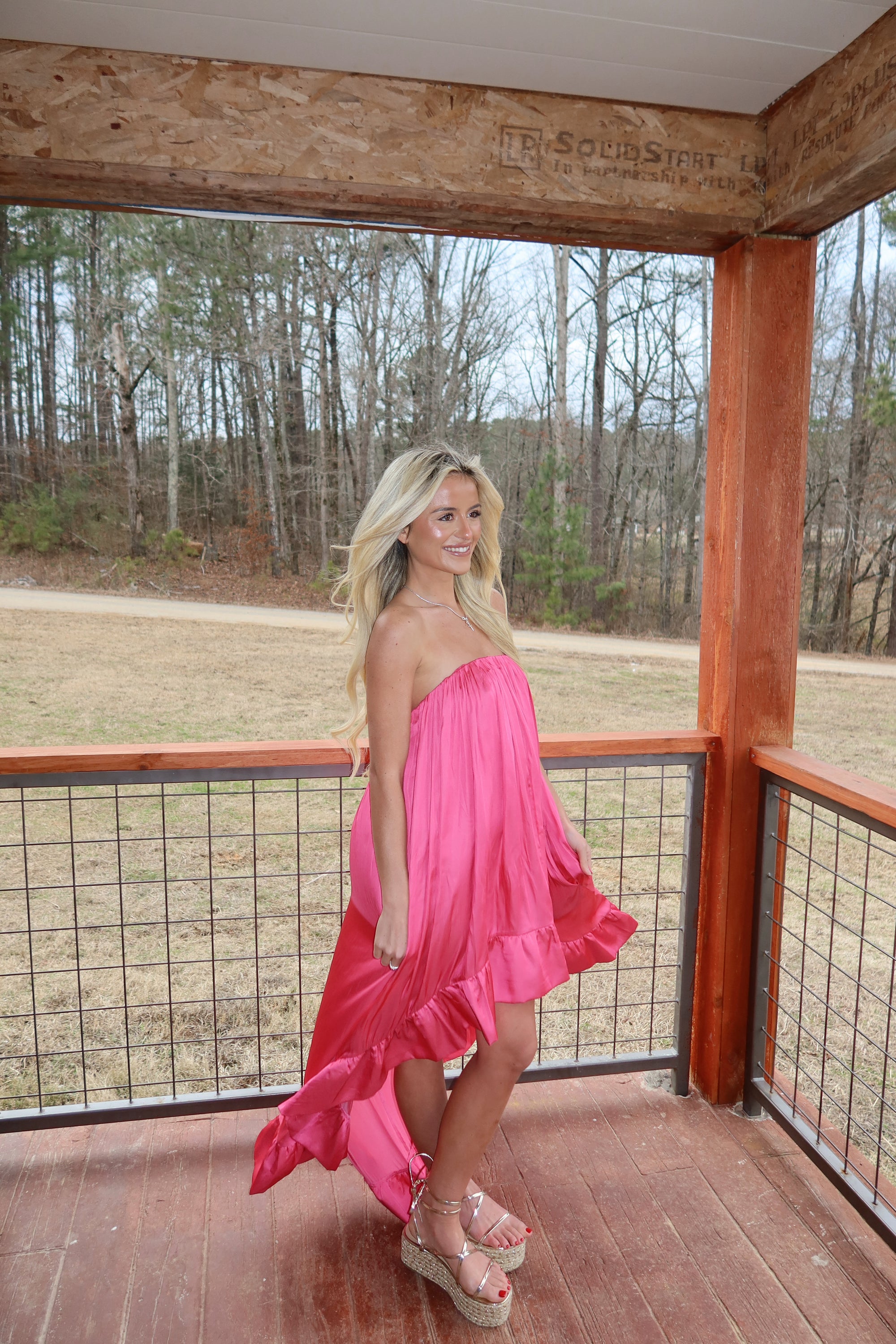 Paloma High Low Satin Dress (Fuchsia)