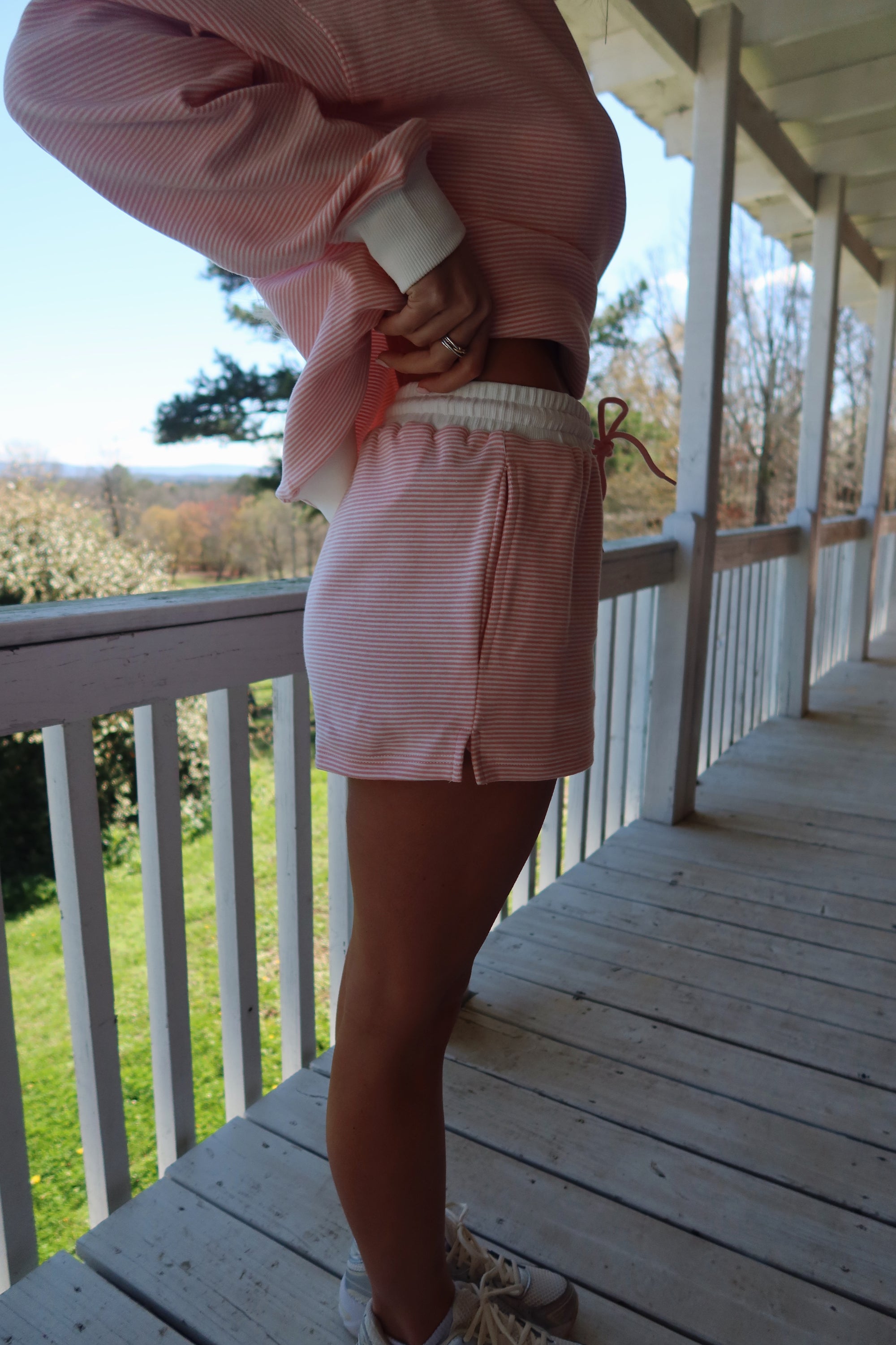 Peach and Cream Striped Mock Neck Set