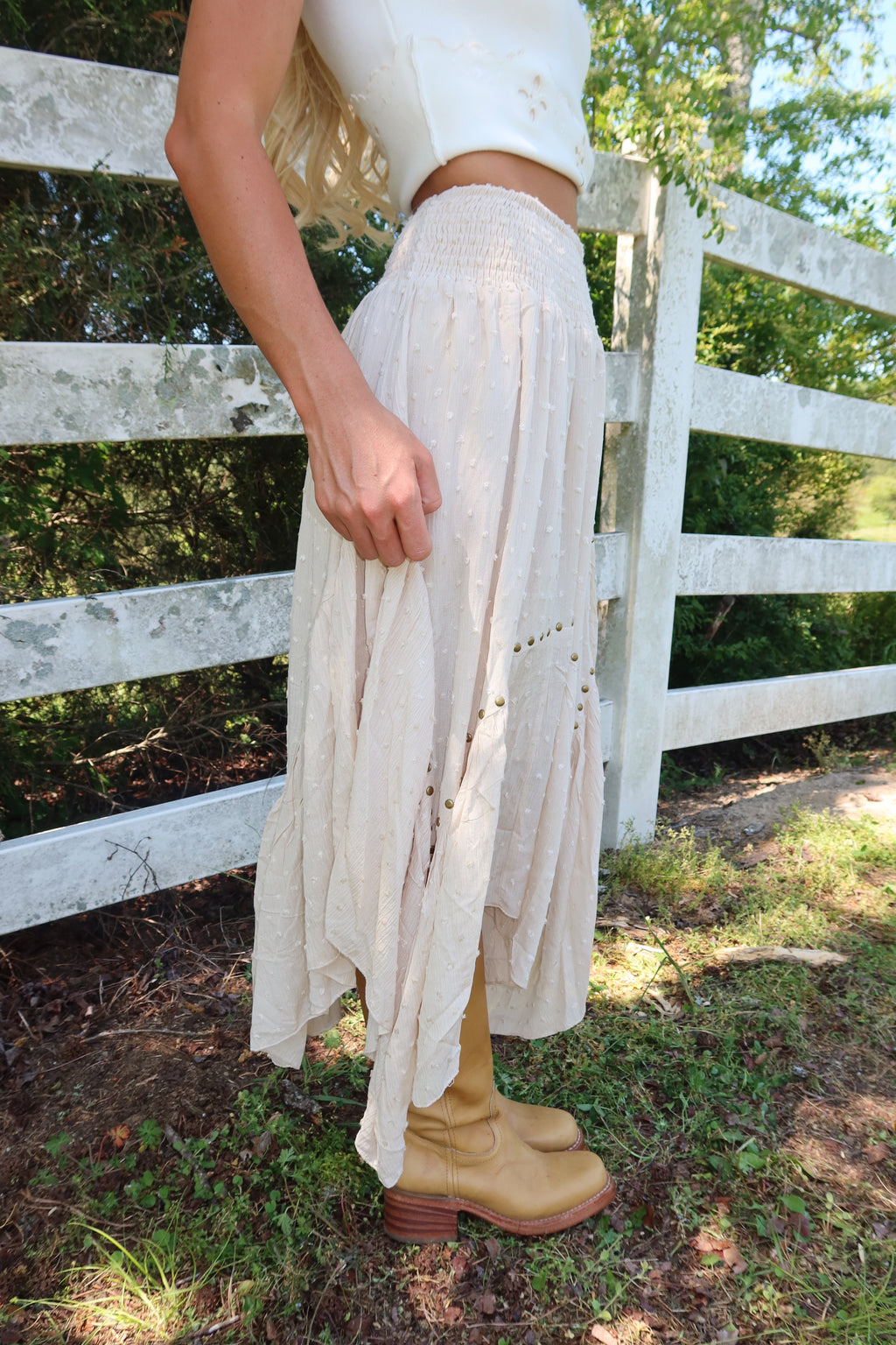 Grommet Hanky Hem Maxi Skirt