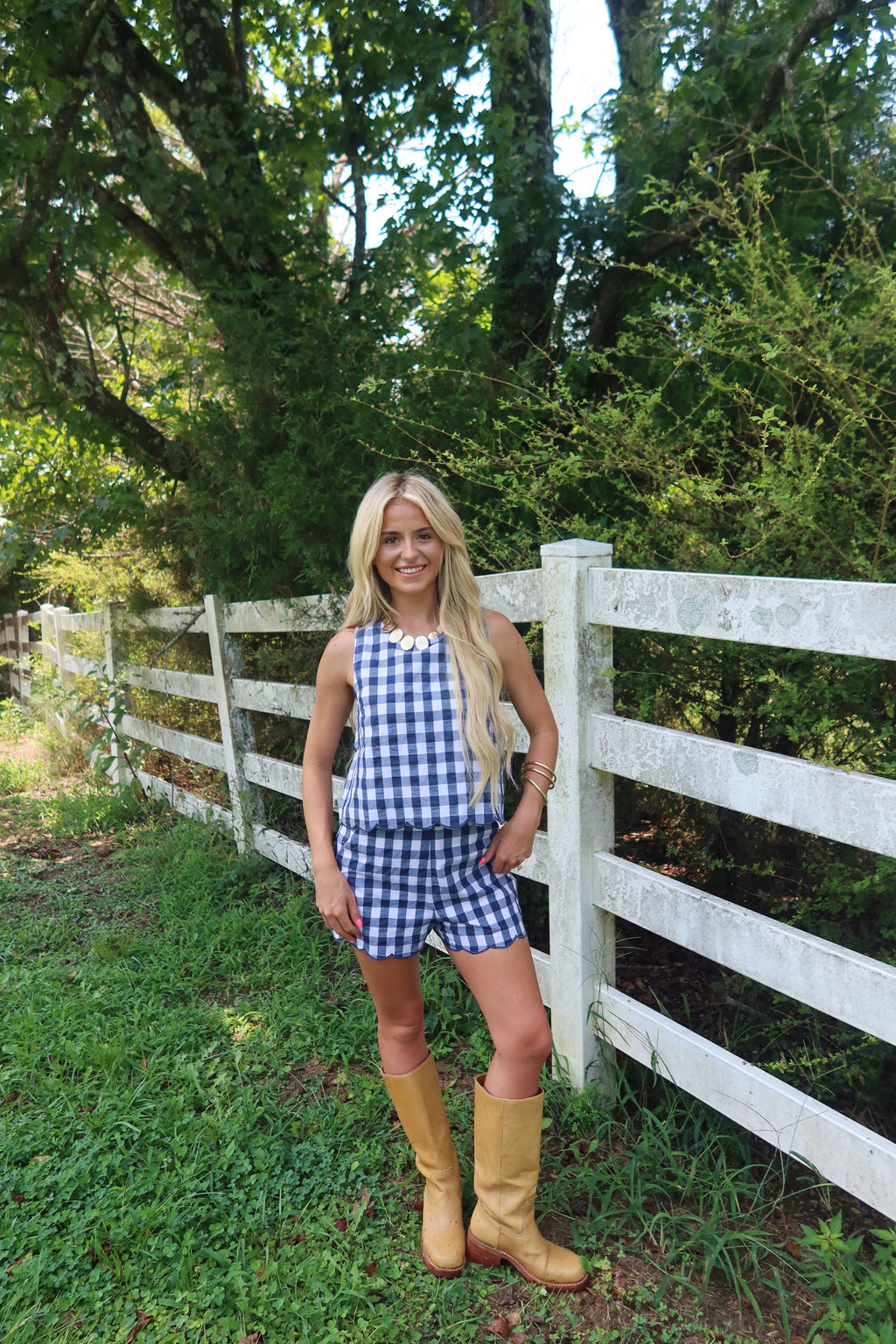 Autumn Patch Gingham Set (Navy)