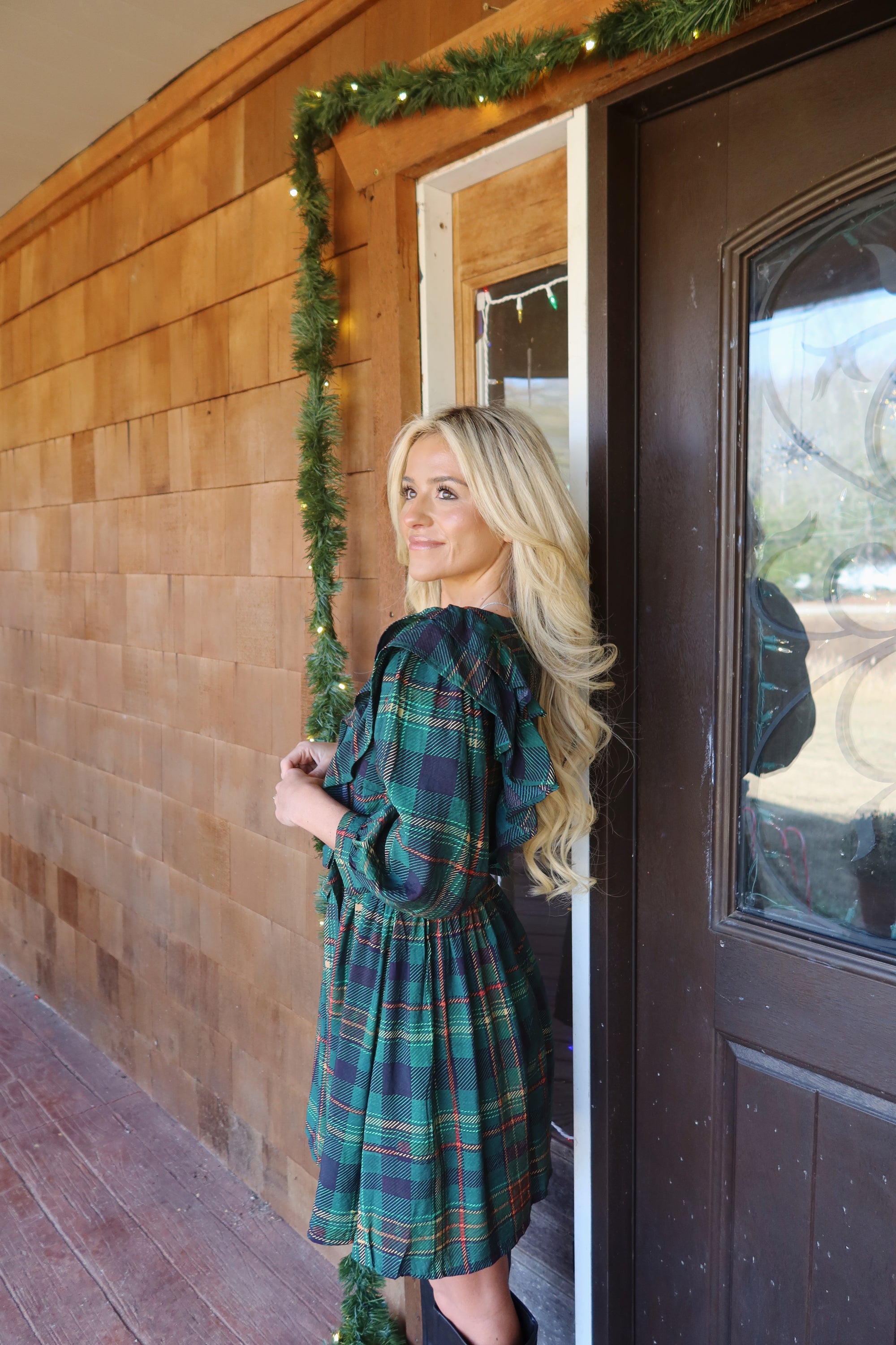 Evergreen Plaid Wrap Dress