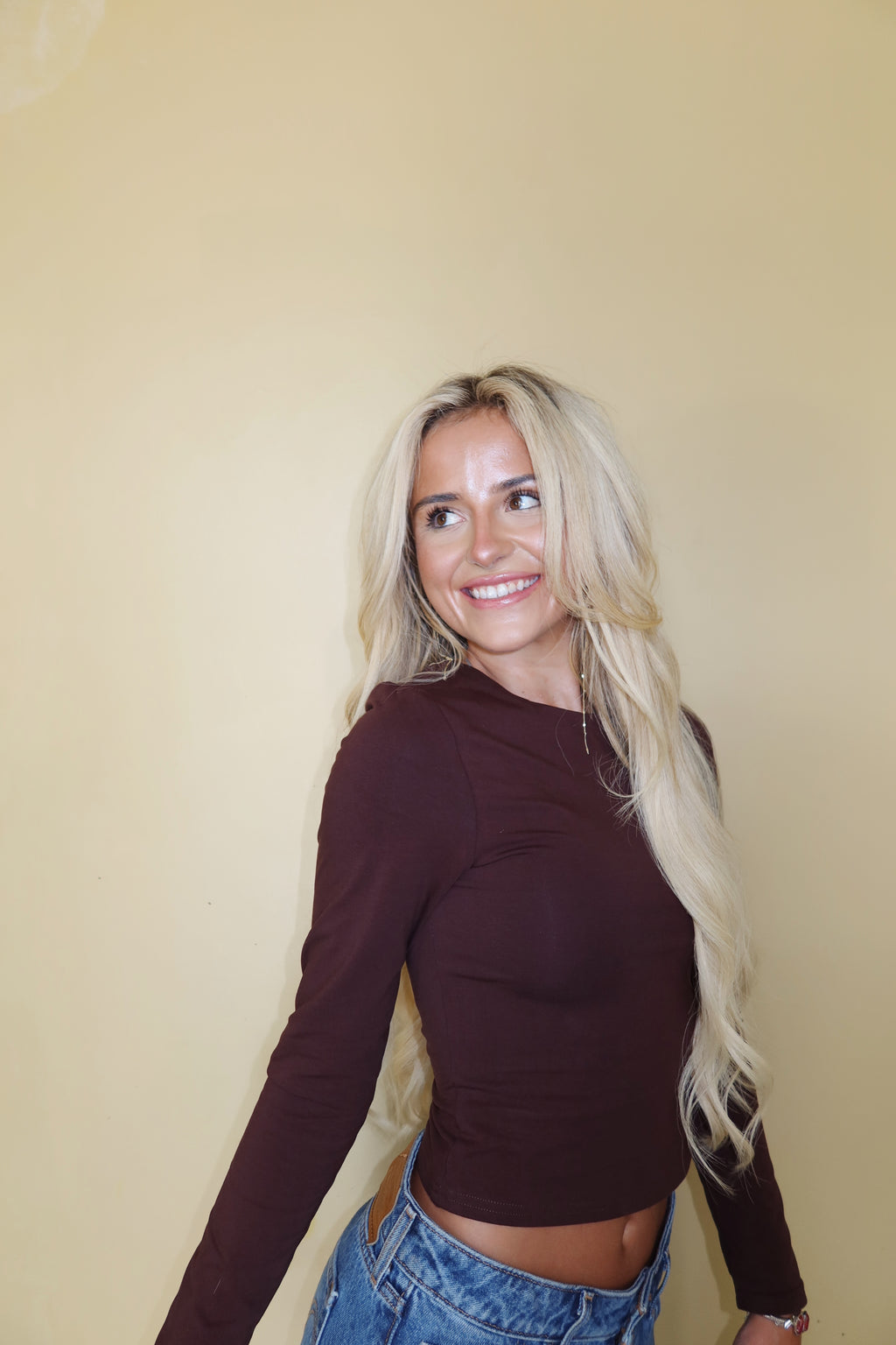 Long Sleeve Solid Top (Brown)