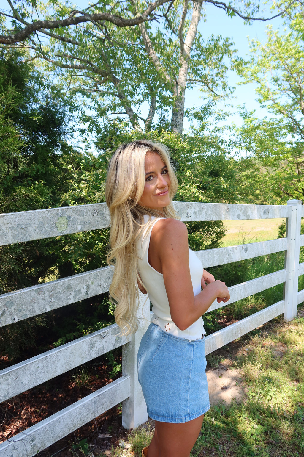 Square Neck Eyelet Sweater Top