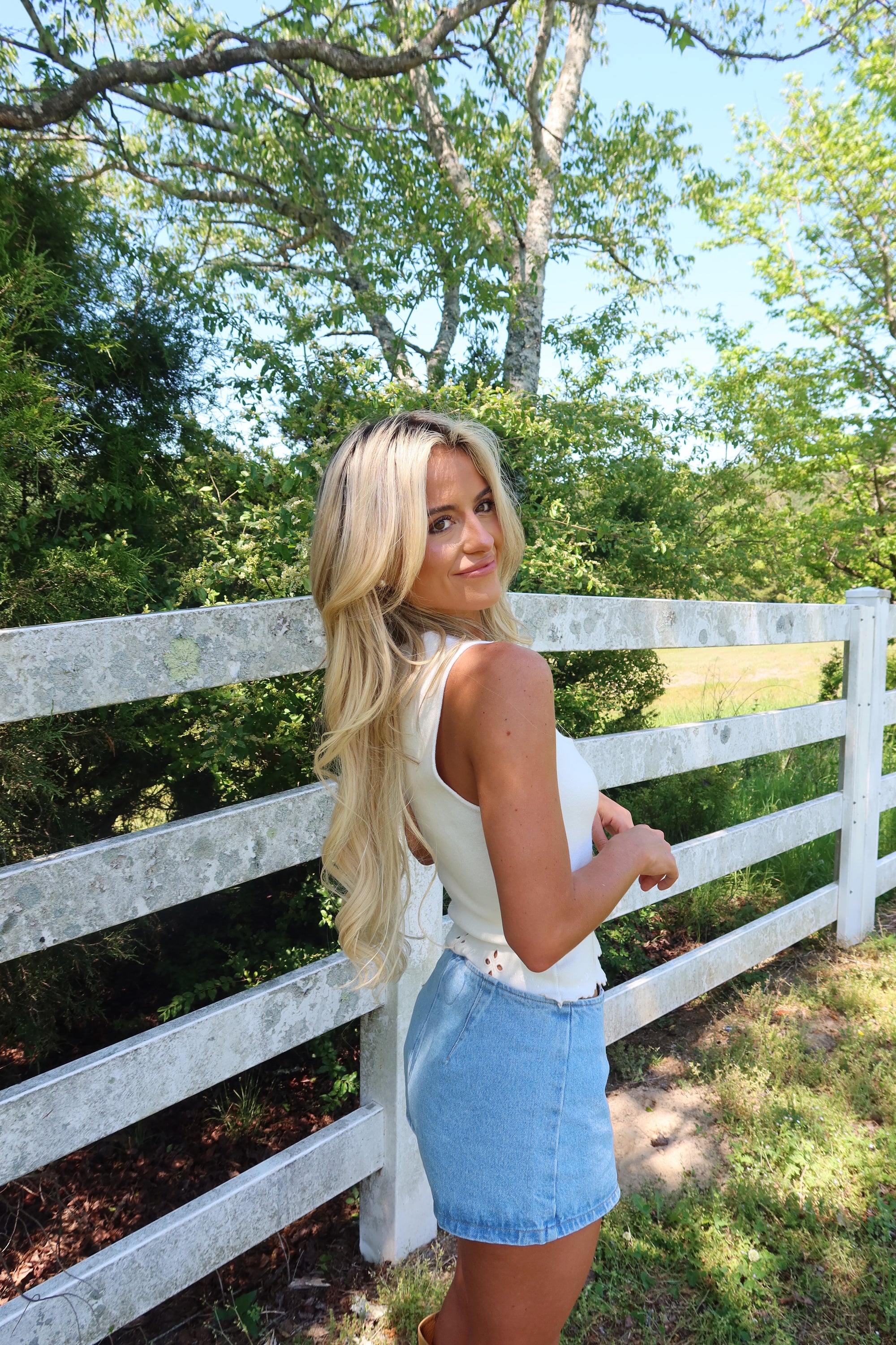 Square Neck Eyelet Sweater Top