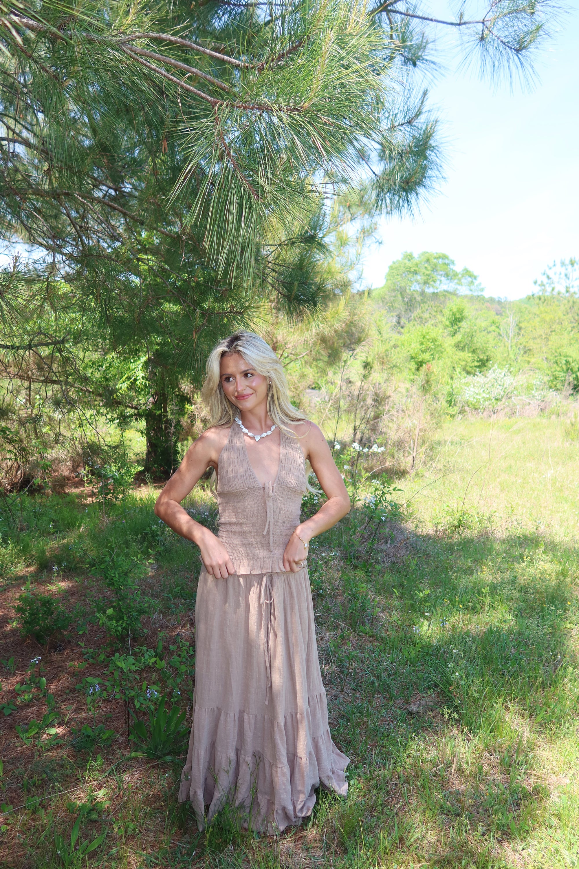 Greta Smocked Halter Set (Rattan)