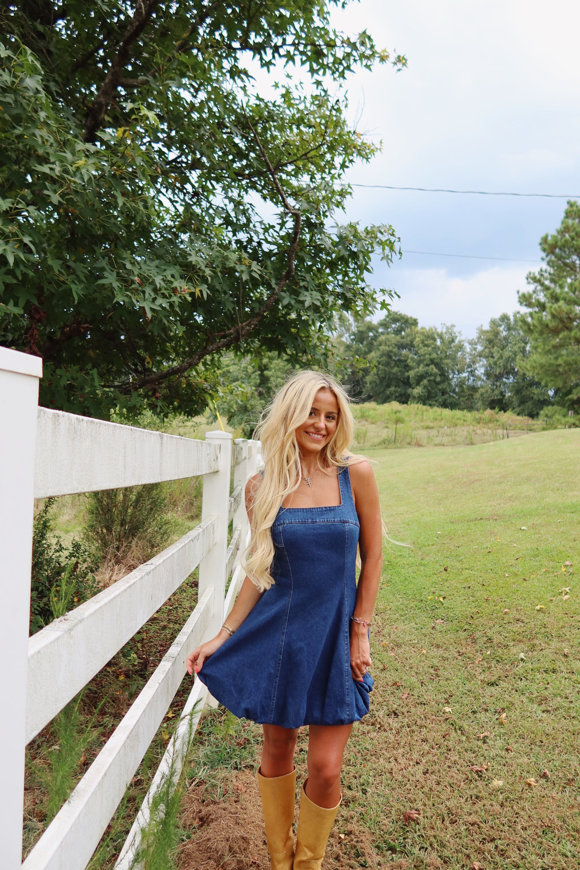 Bubble Hem Denim Dress
