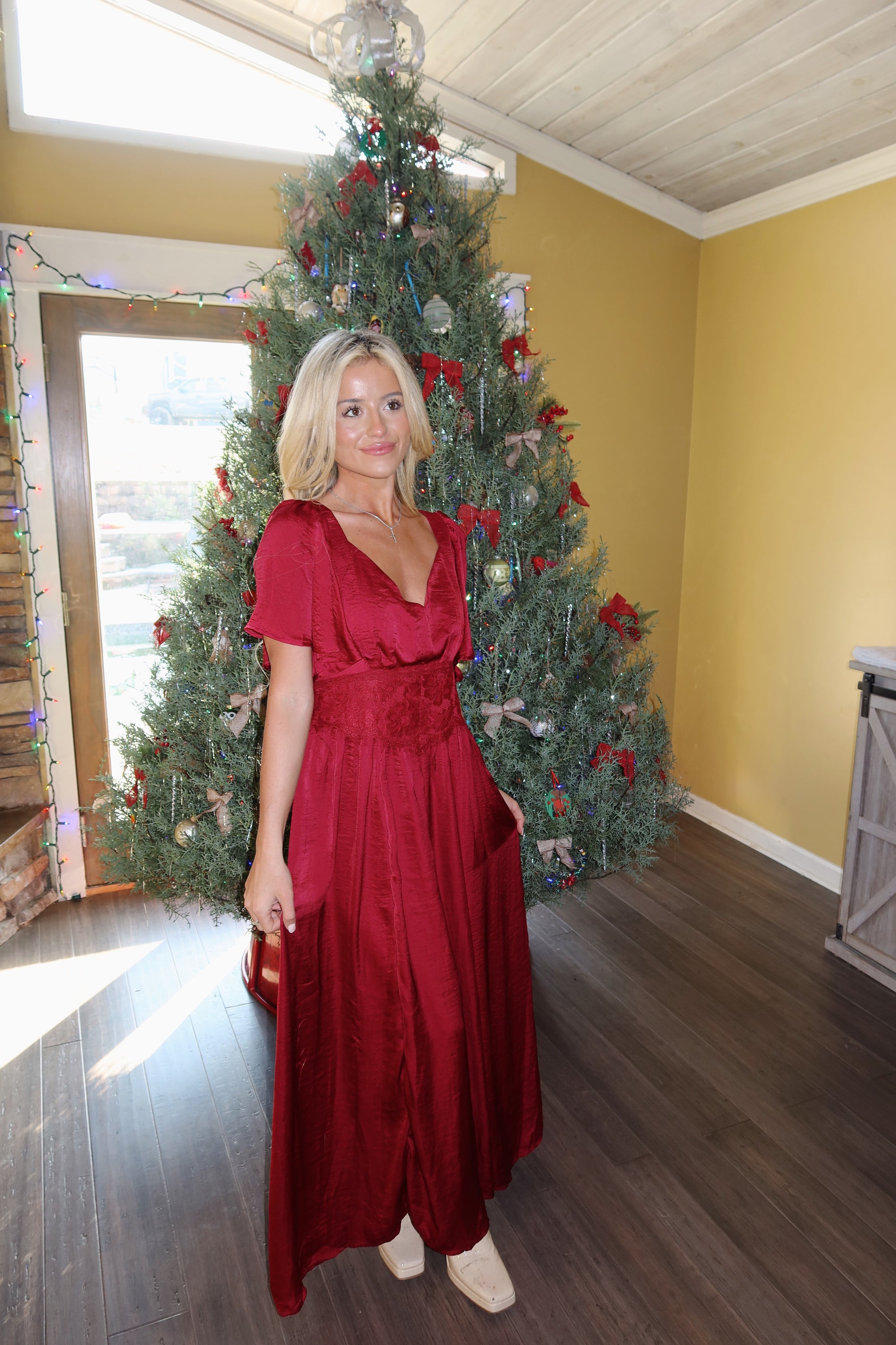 Cranberry Lace Maxi Dress