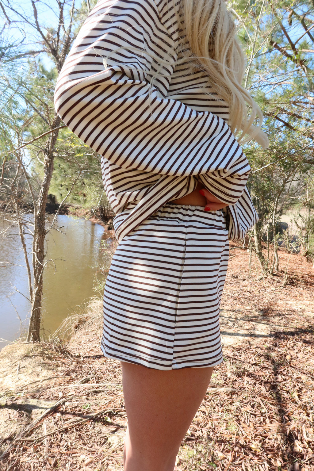 Rosie Striped Shorts Set (Brown)