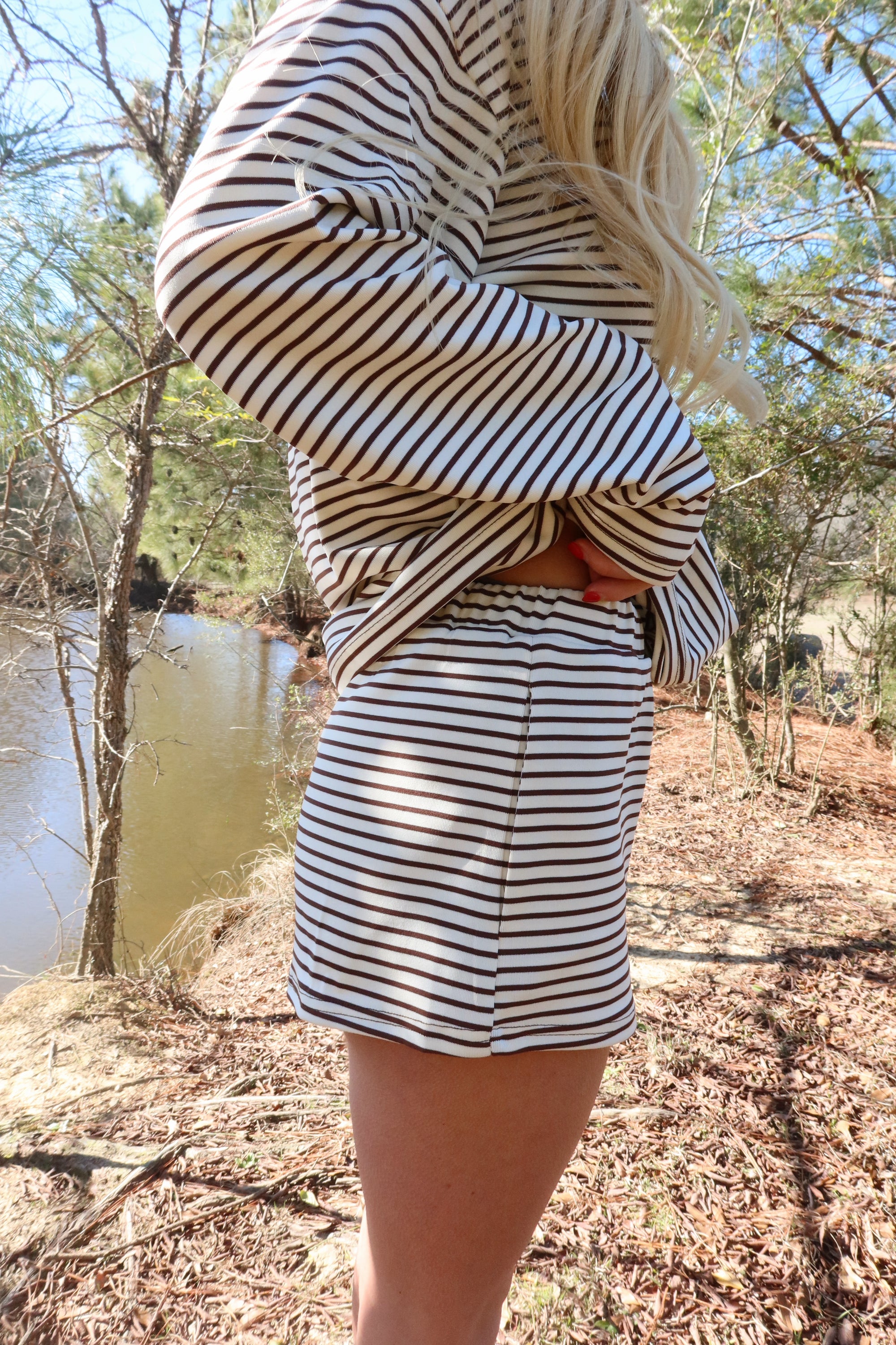 Rosie Striped Shorts Set (Brown)