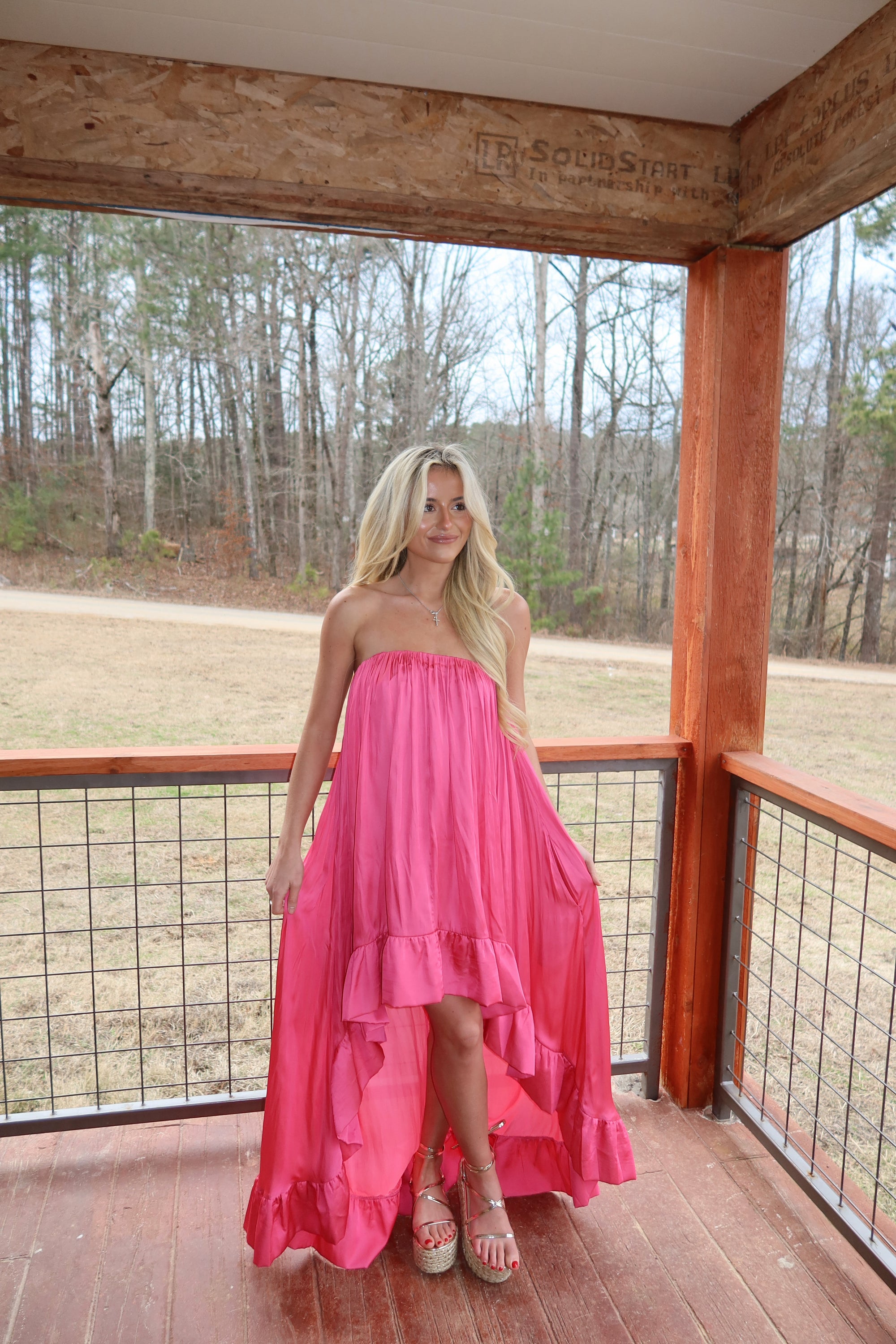 Paloma High Low Satin Dress (Fuchsia)