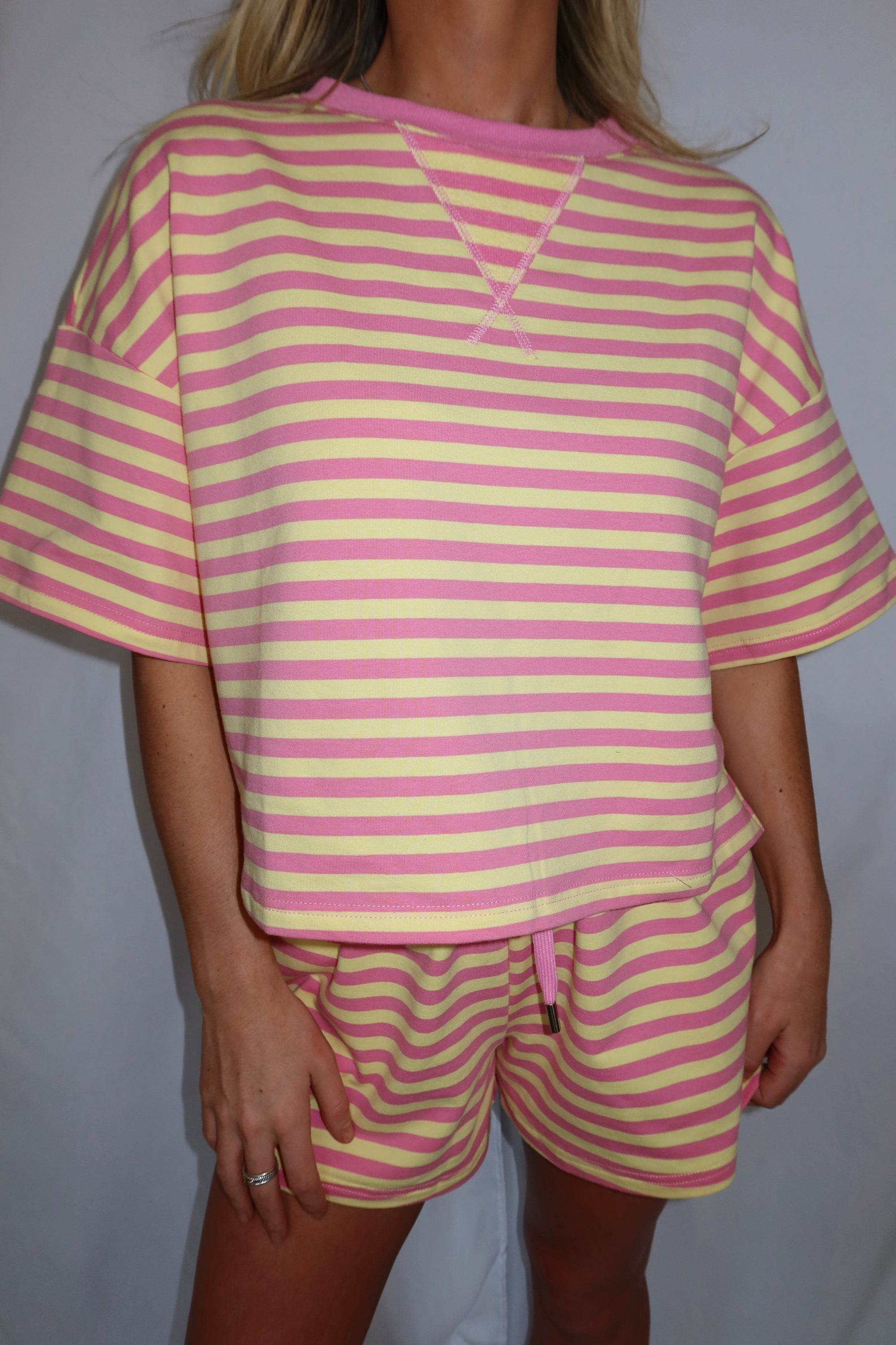 Pink Lemonade Striped Shorts Set