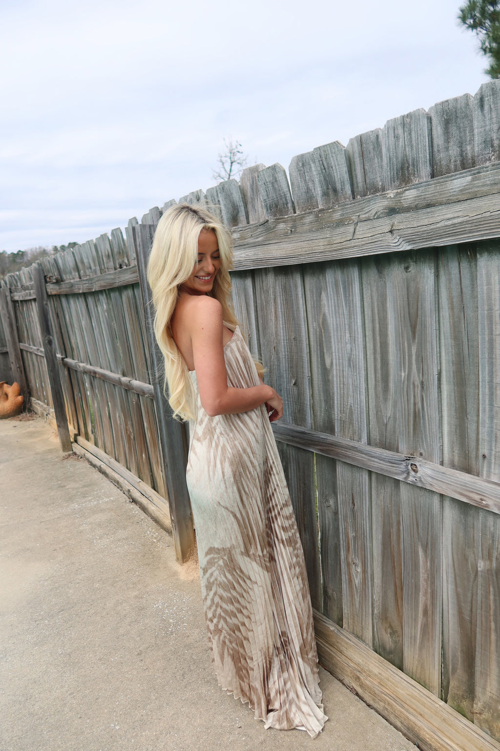 Sand Drift Pleated Maxi Column Dress
