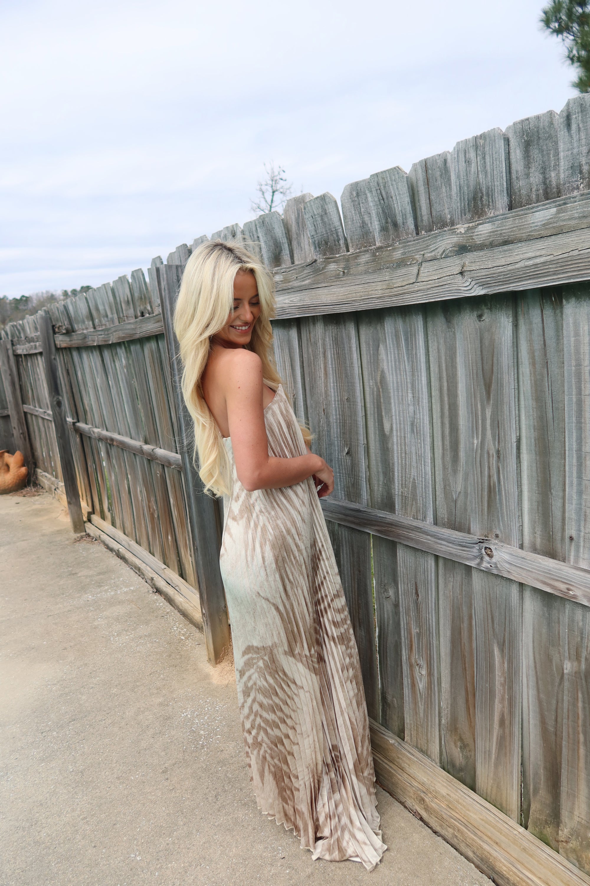 Sand Drift Pleated Maxi Column Dress
