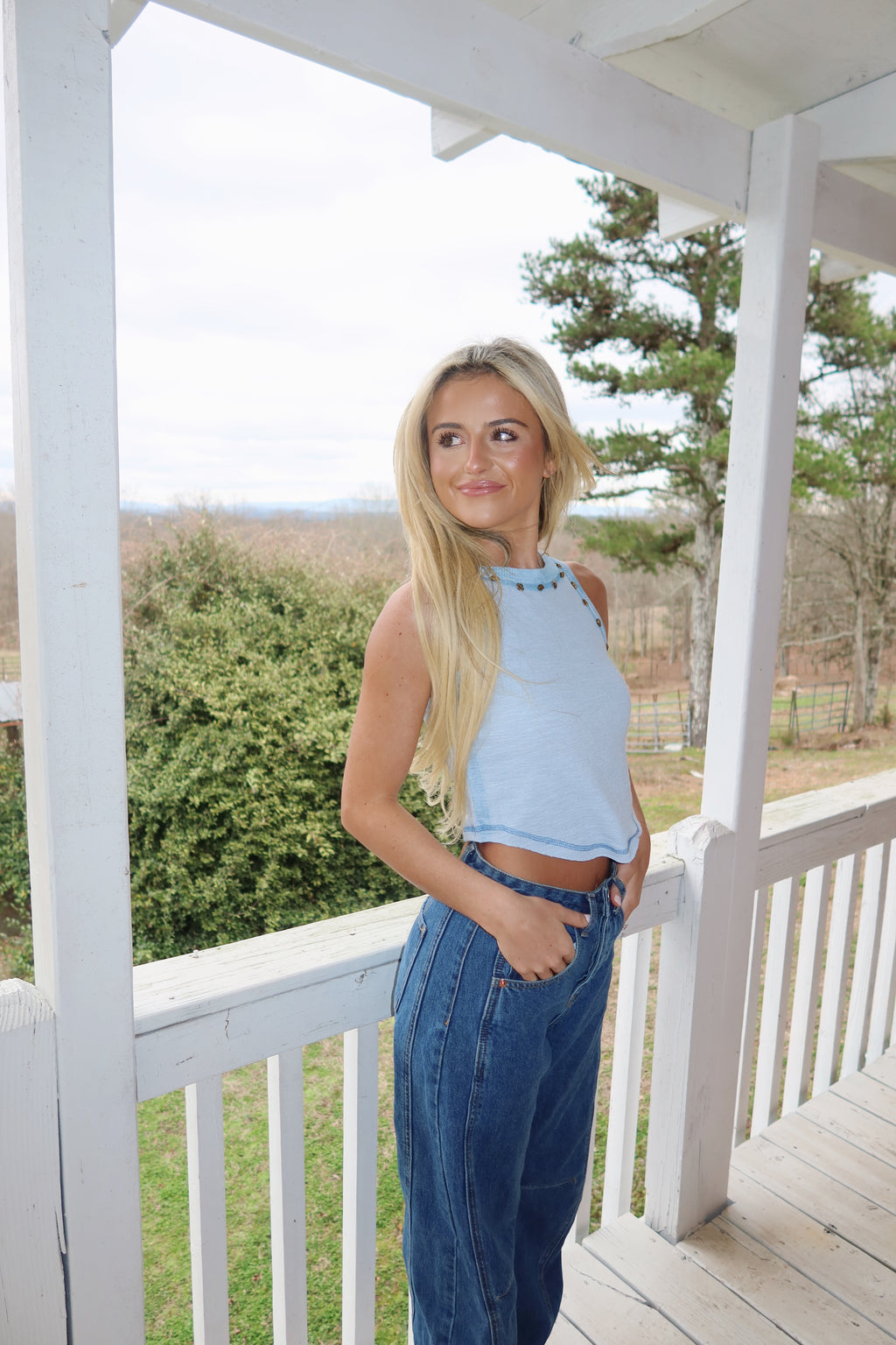 Audrey Sleeveless Knit Top-Powder Blue