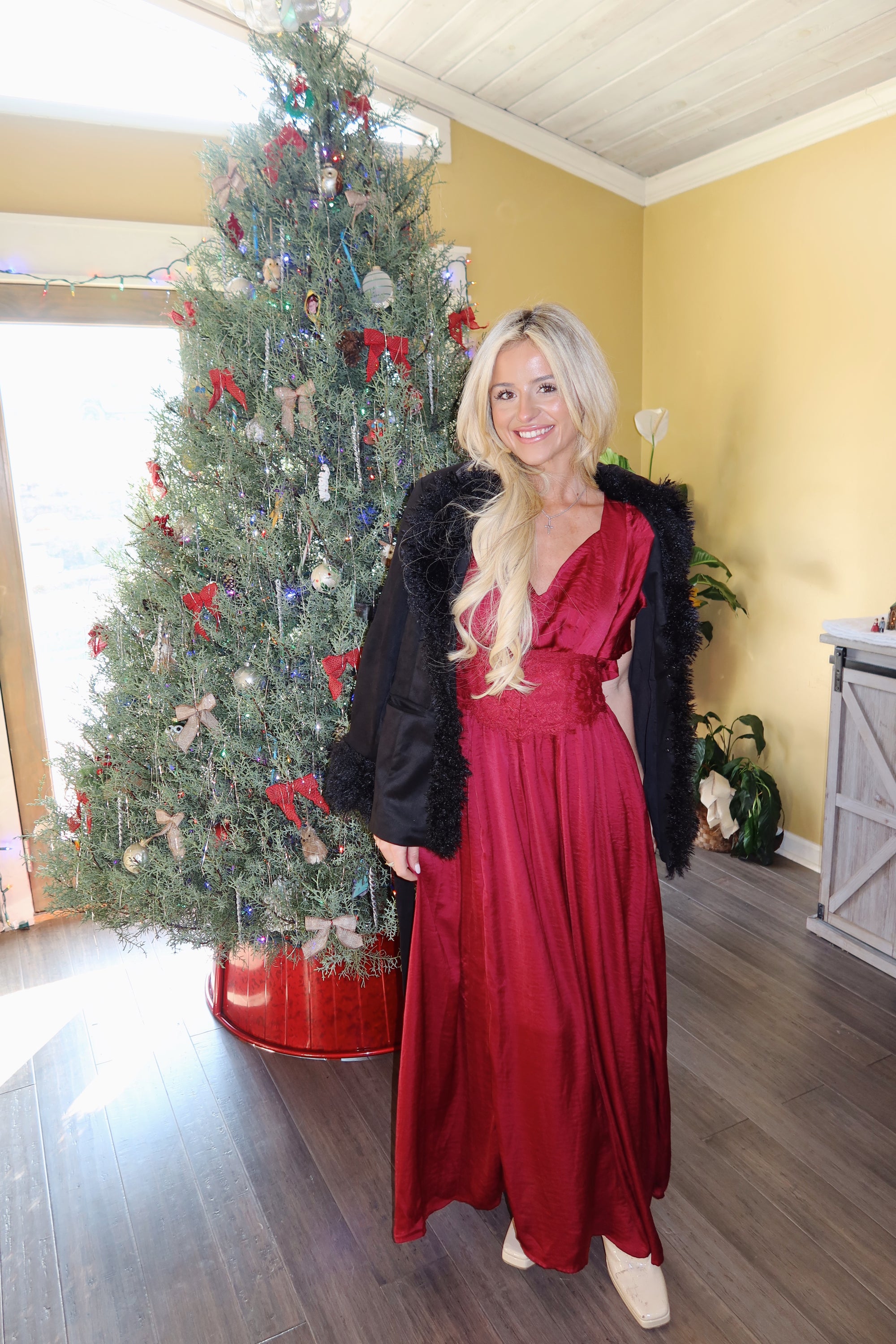 Cranberry Lace Maxi Dress