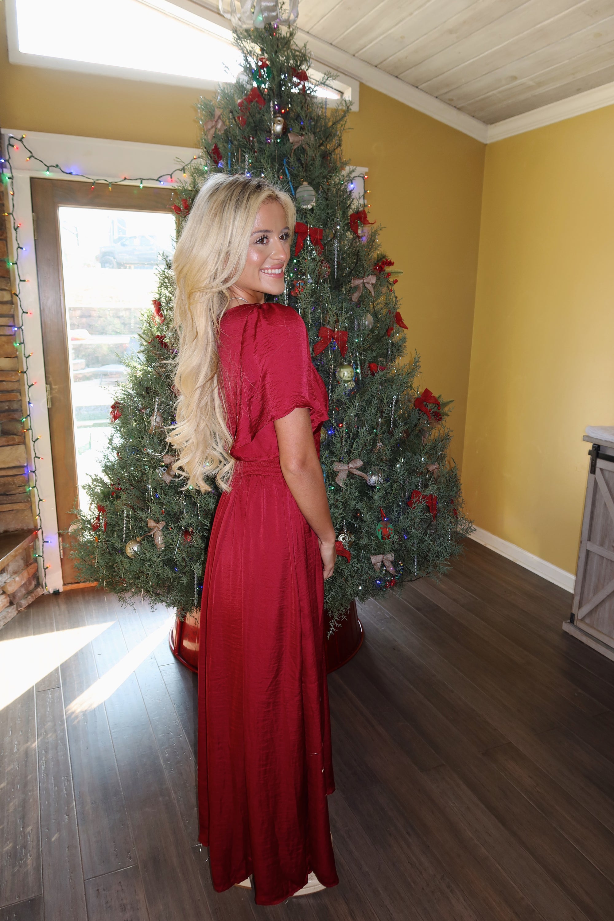 Cranberry Lace Maxi Dress