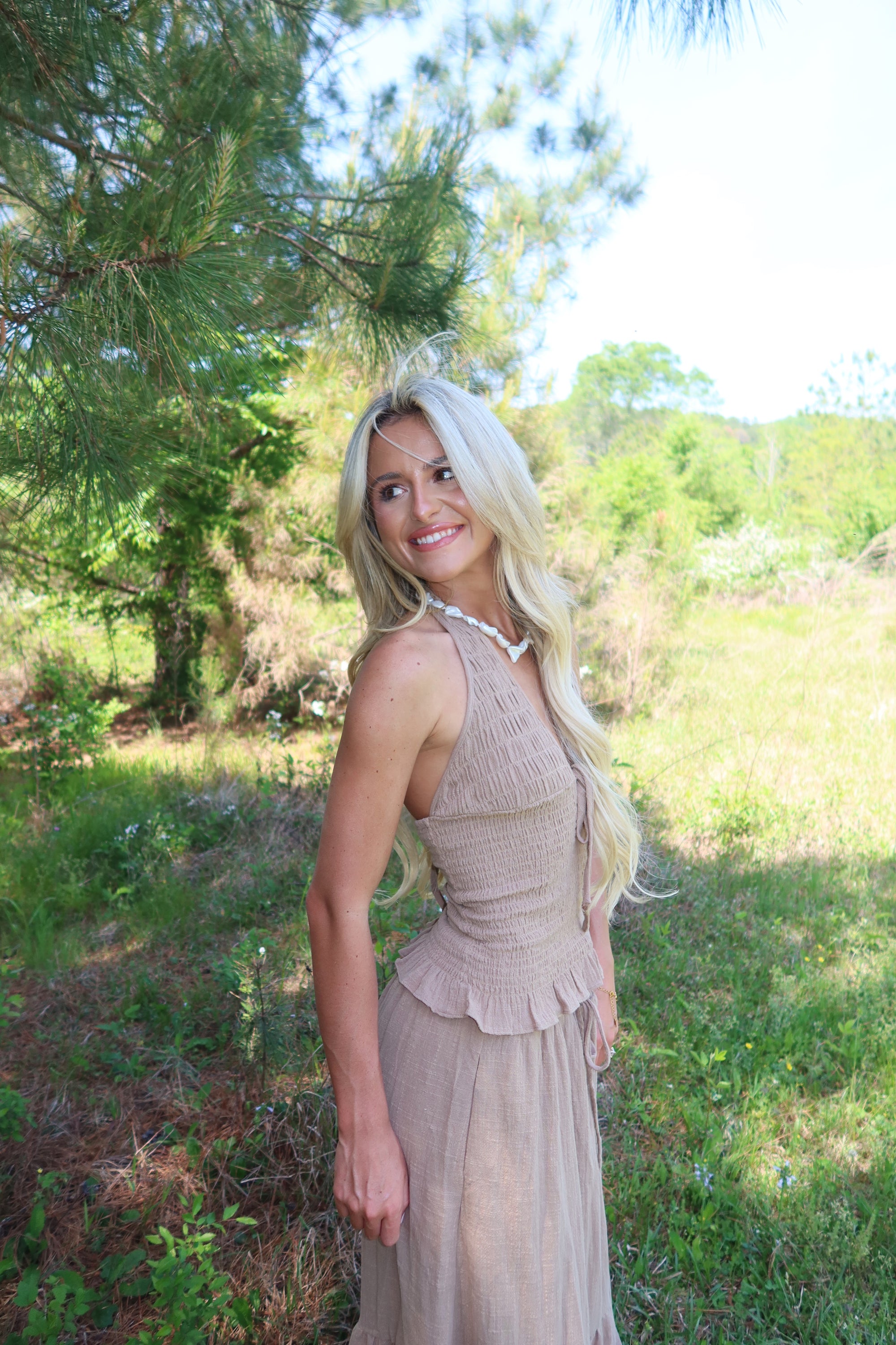 Greta Smocked Halter Set (Rattan)