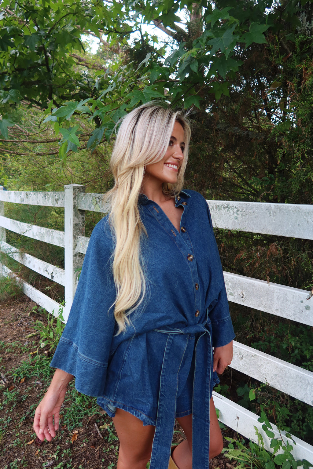 Raya Bell Sleeve Denim Romper