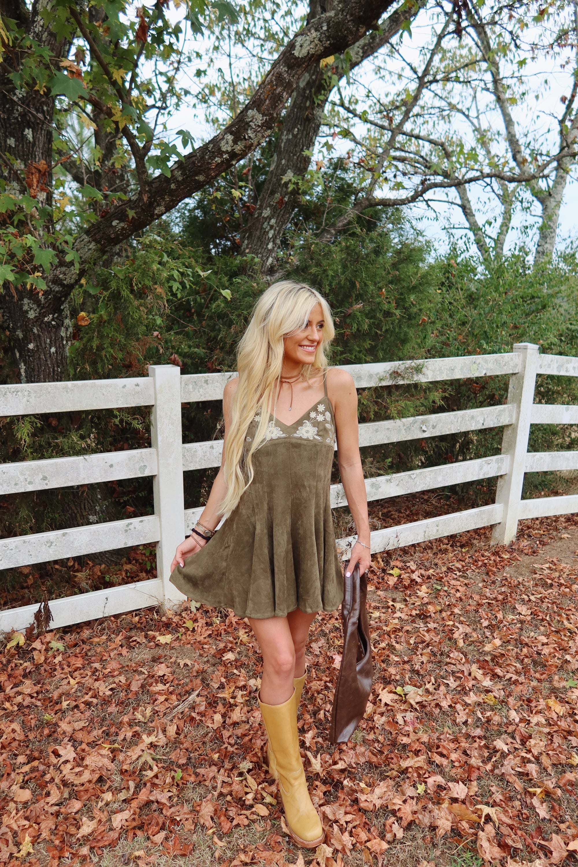Olive Bloom Mini Dress