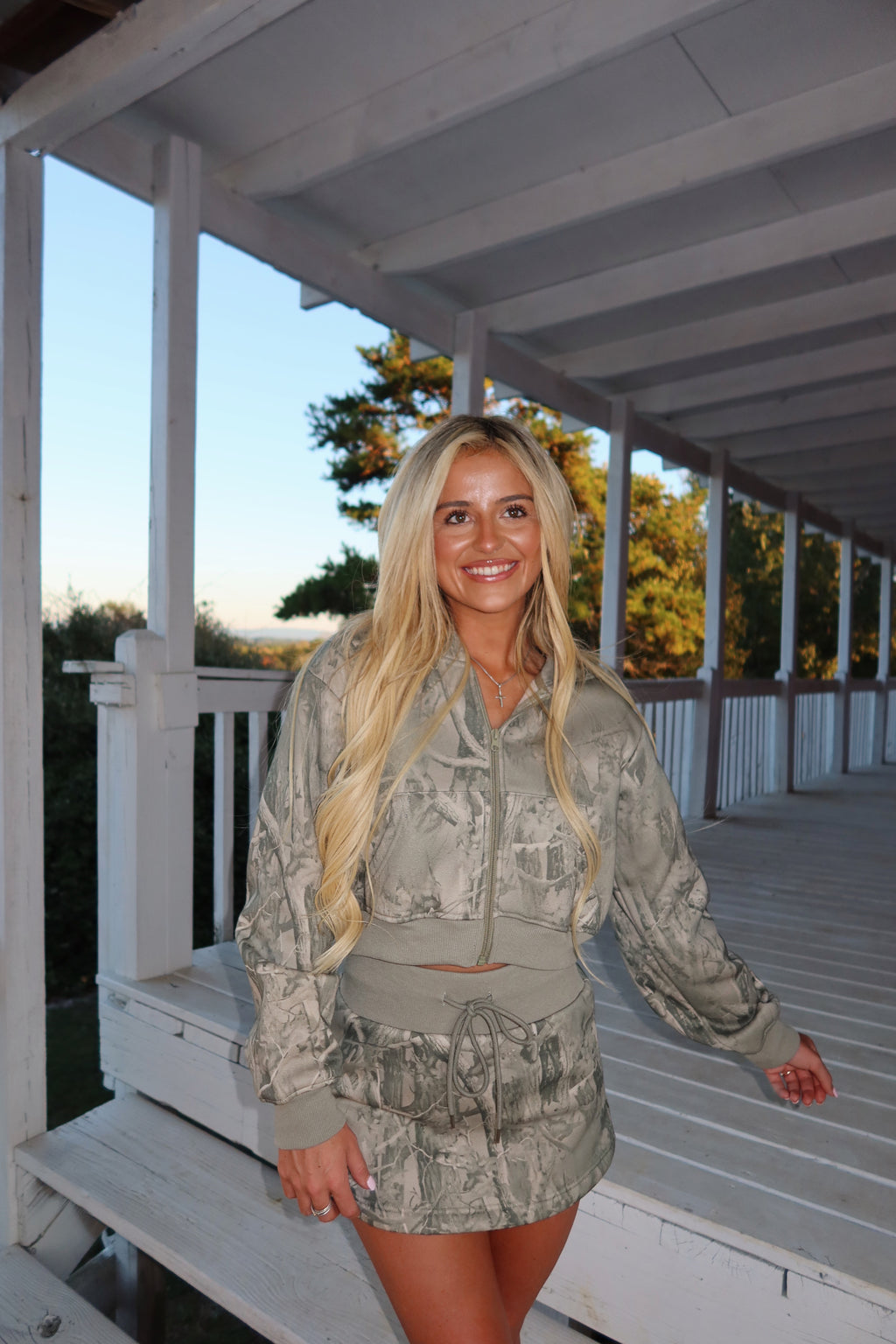 Tree Camo Cropped Zip Up