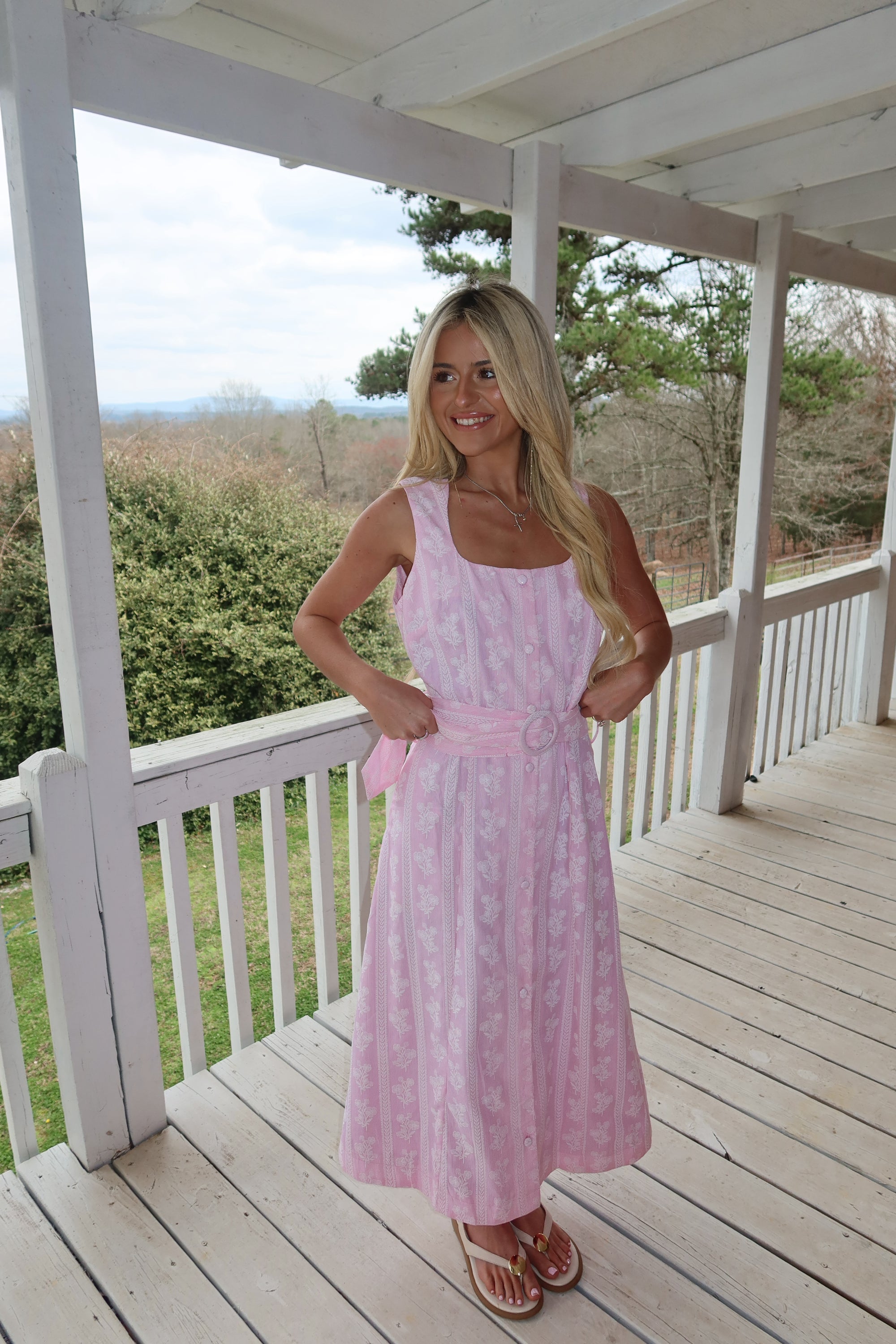 Della Pink Floral Midi Dress
