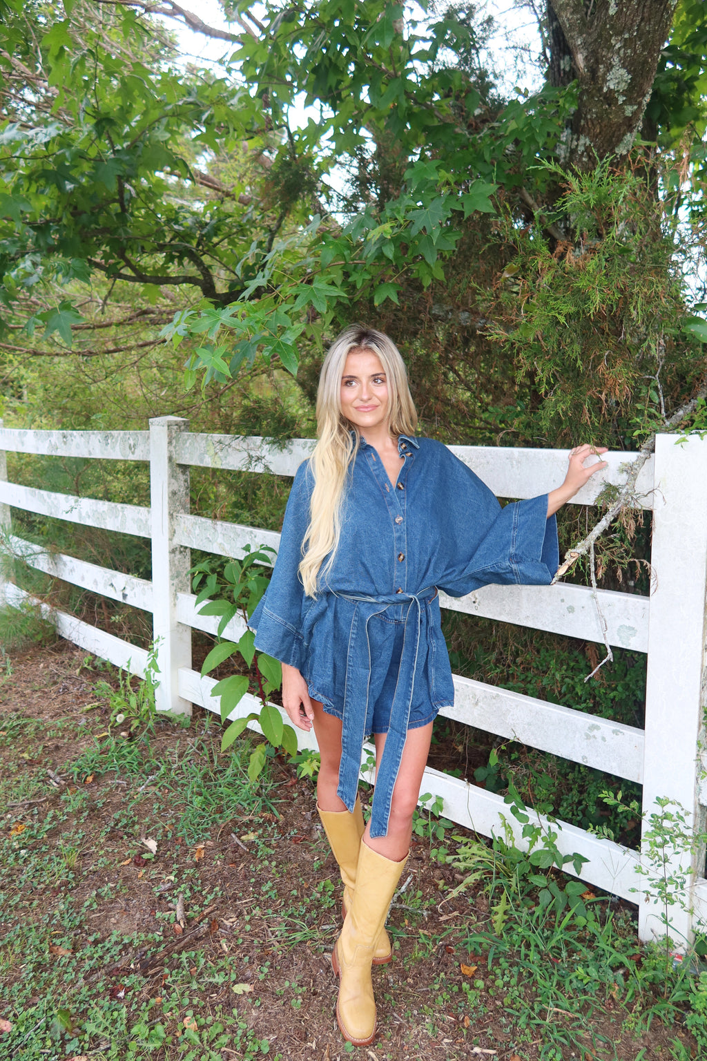 Raya Bell Sleeve Denim Romper