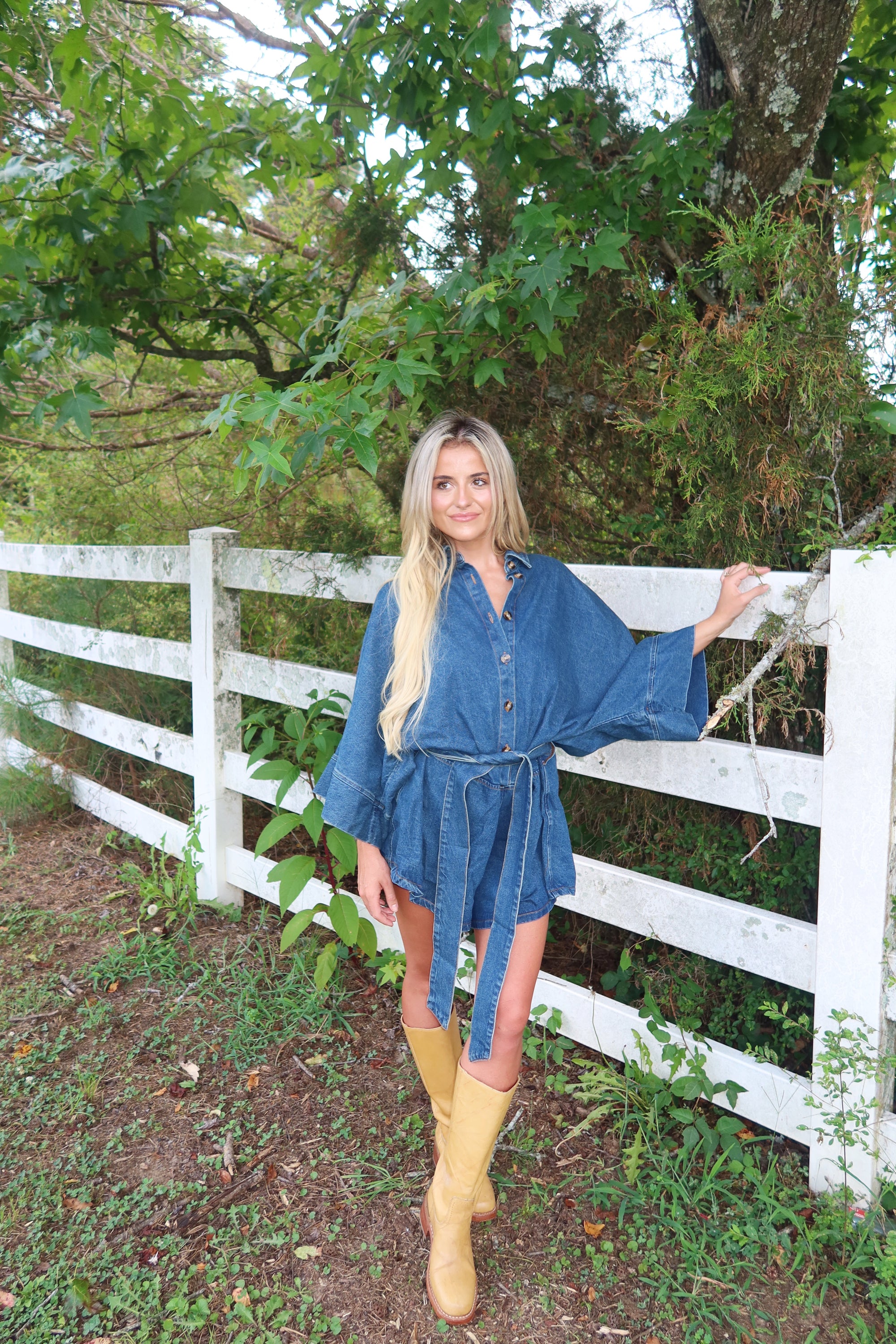 Raya Bell Sleeve Denim Romper