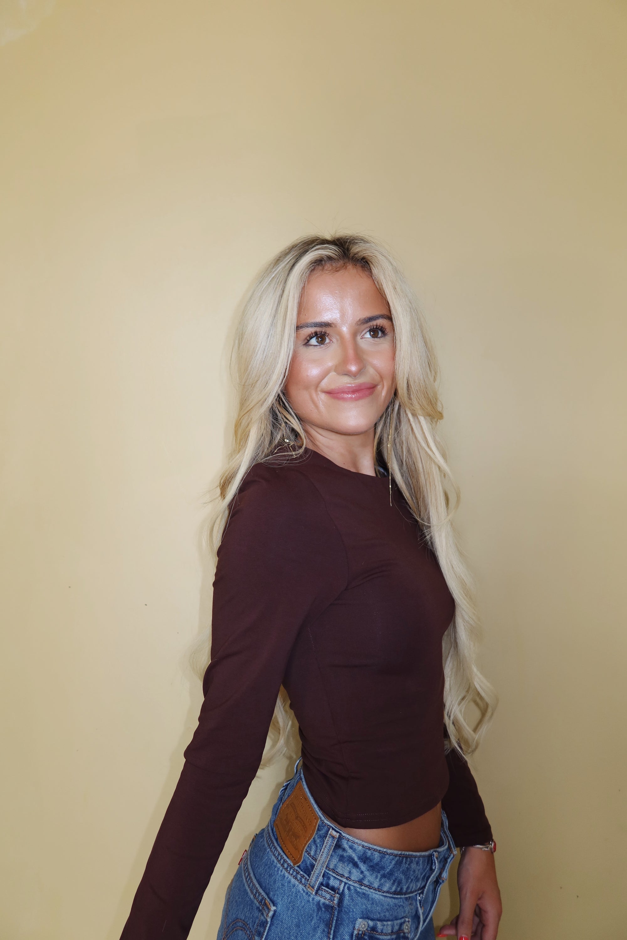 Long Sleeve Solid Top (Brown)