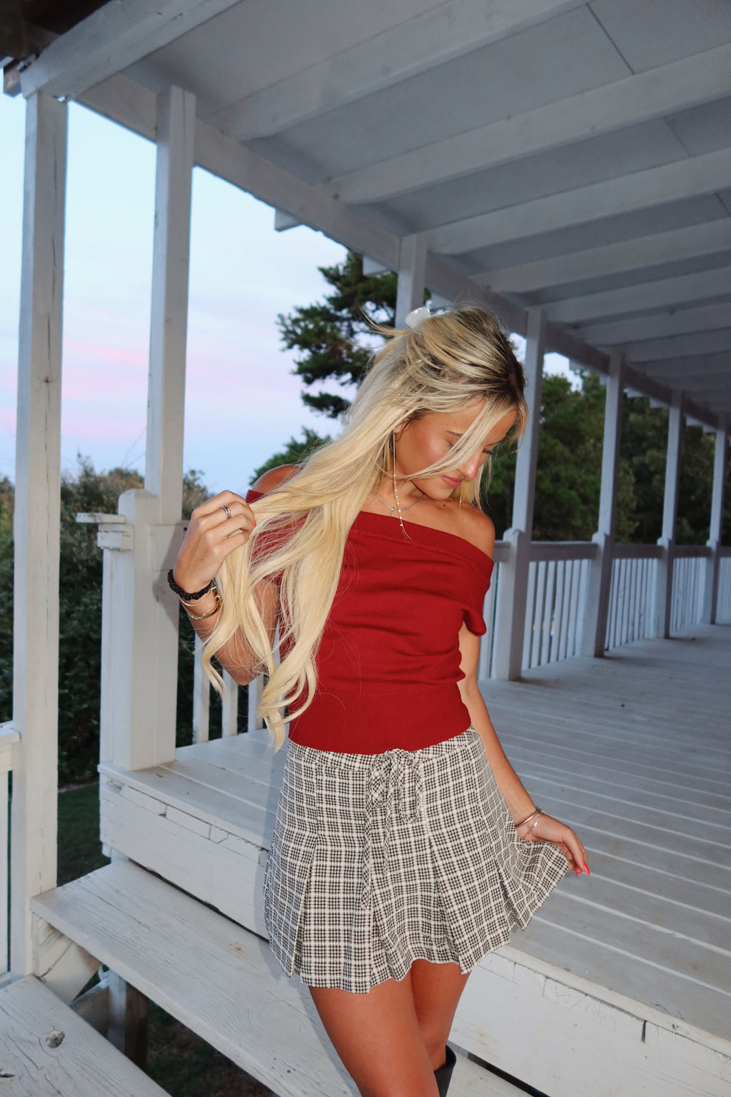 Check Tie Waist Skort