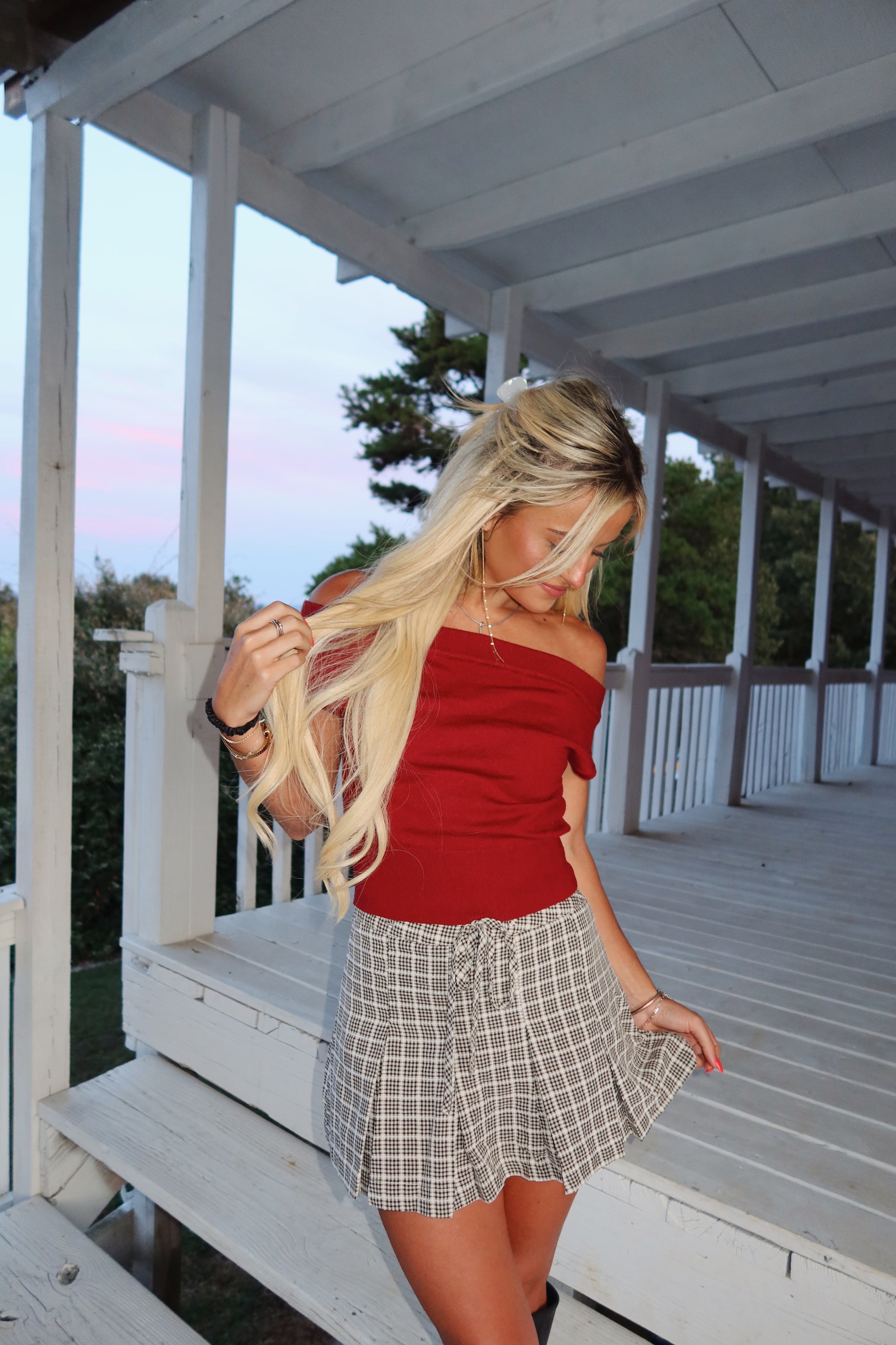 Check Tie Waist Skort