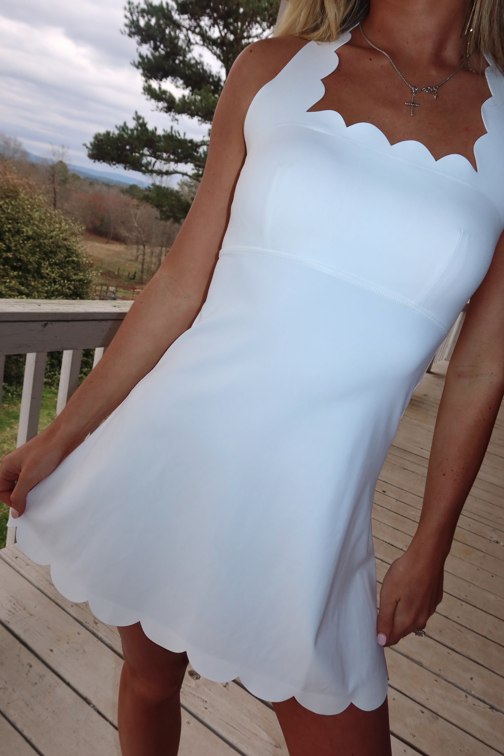 Willow Scalloped Fit and Flare Mini Dress (White)