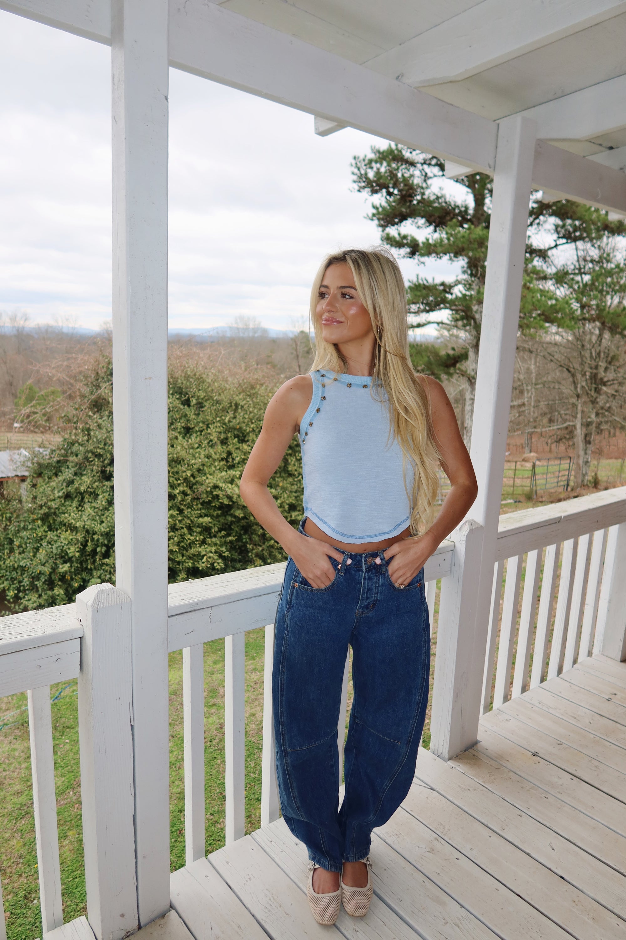 Audrey Sleeveless Knit Top-Powder Blue