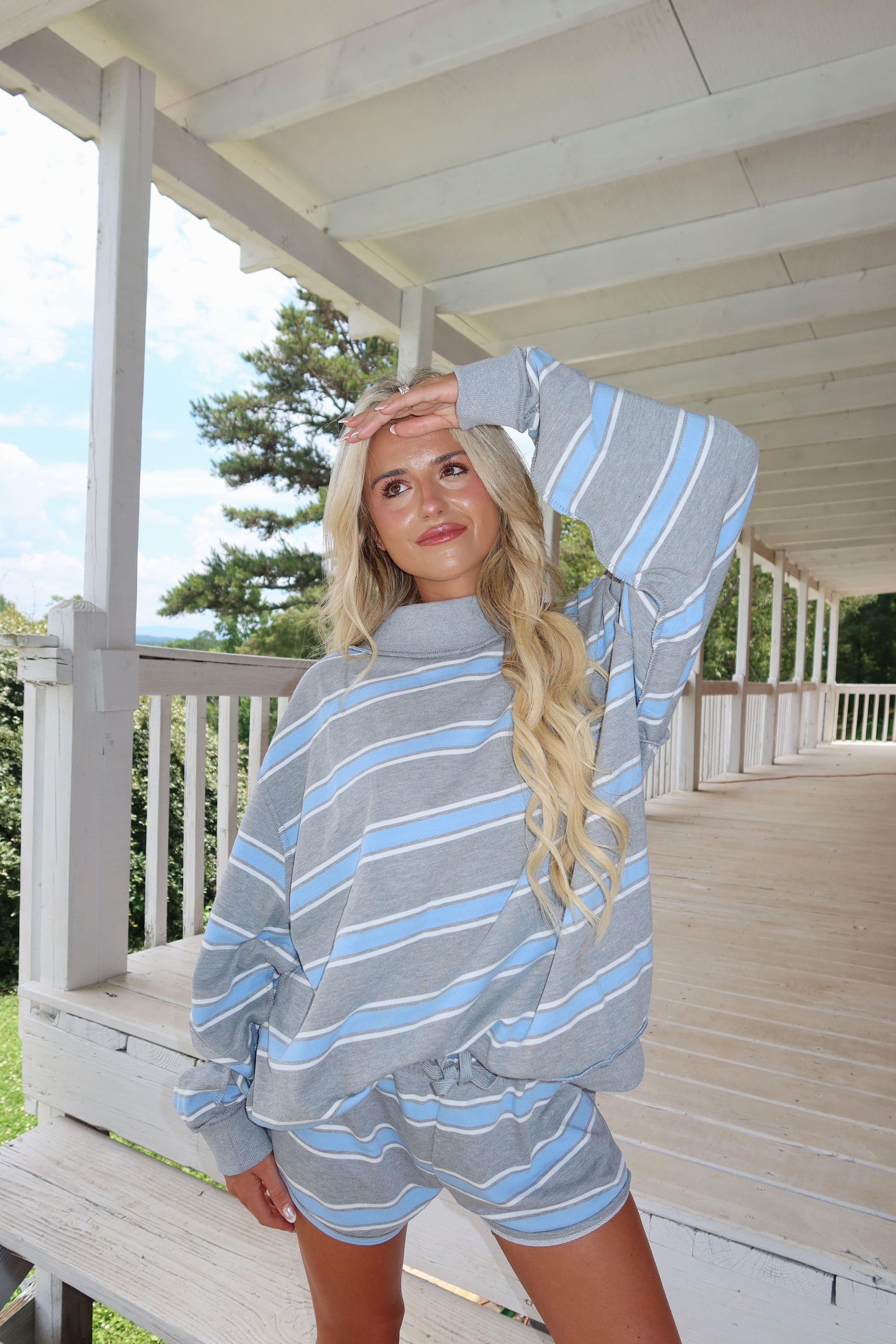 Sophia Striped Shorts- BLUE/GREY