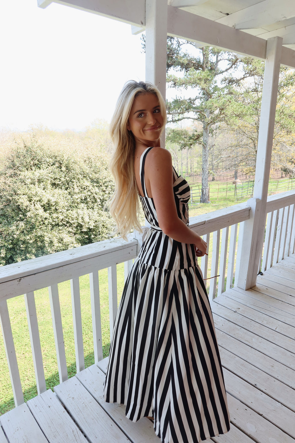 The Monaco Striped Belted Midi Dress
