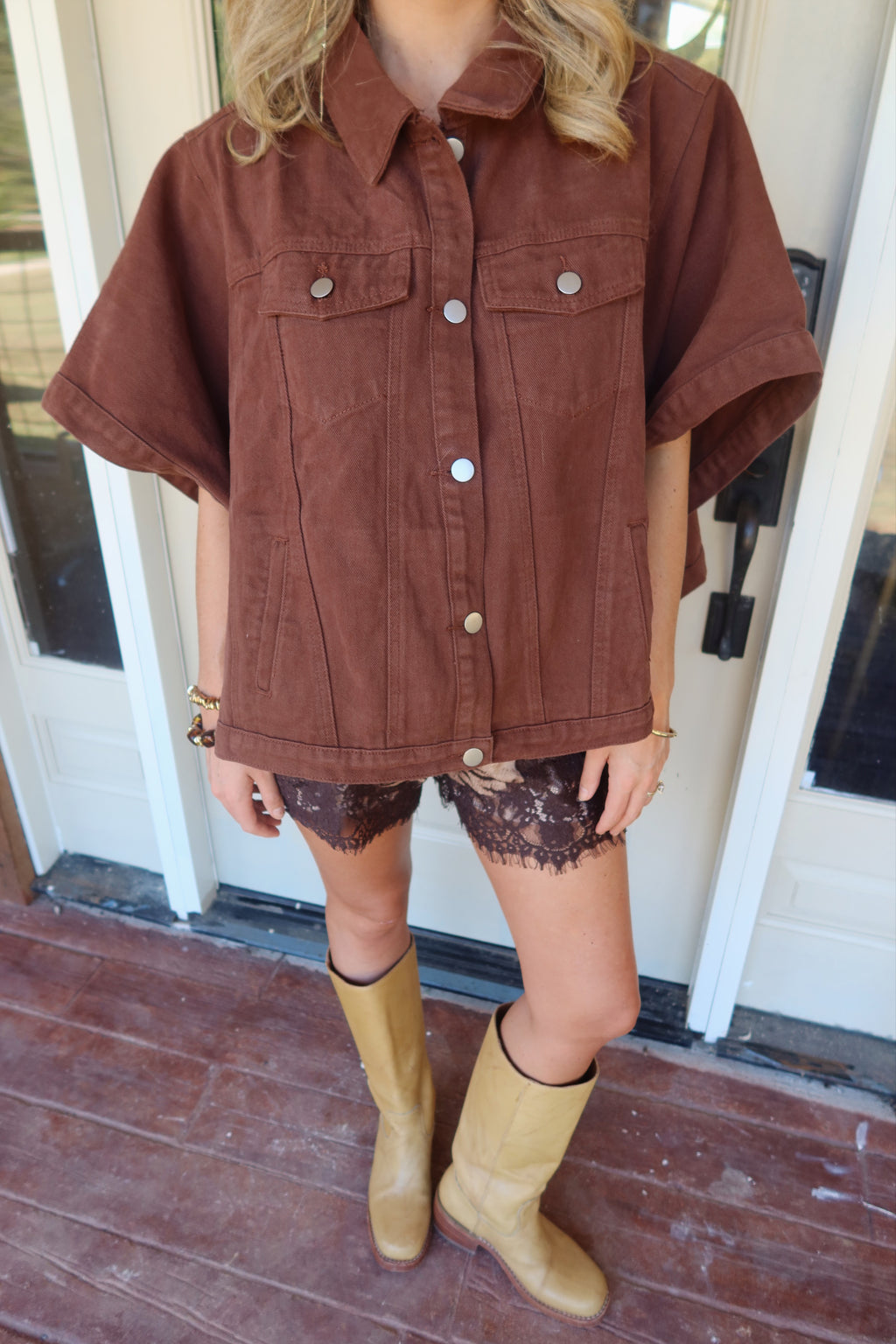 Denim Cape Top (BROWN)
