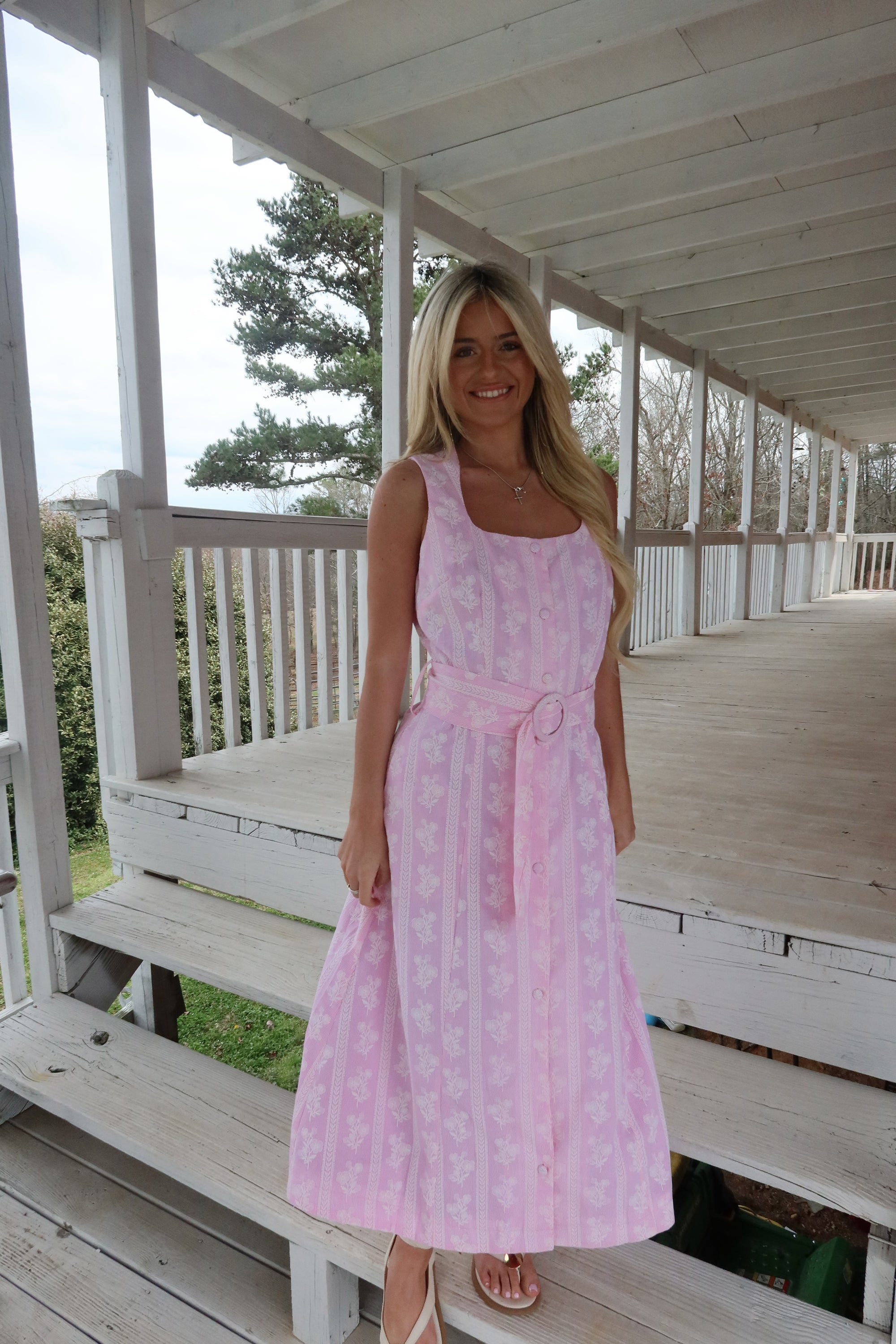 Della Pink Floral Midi Dress